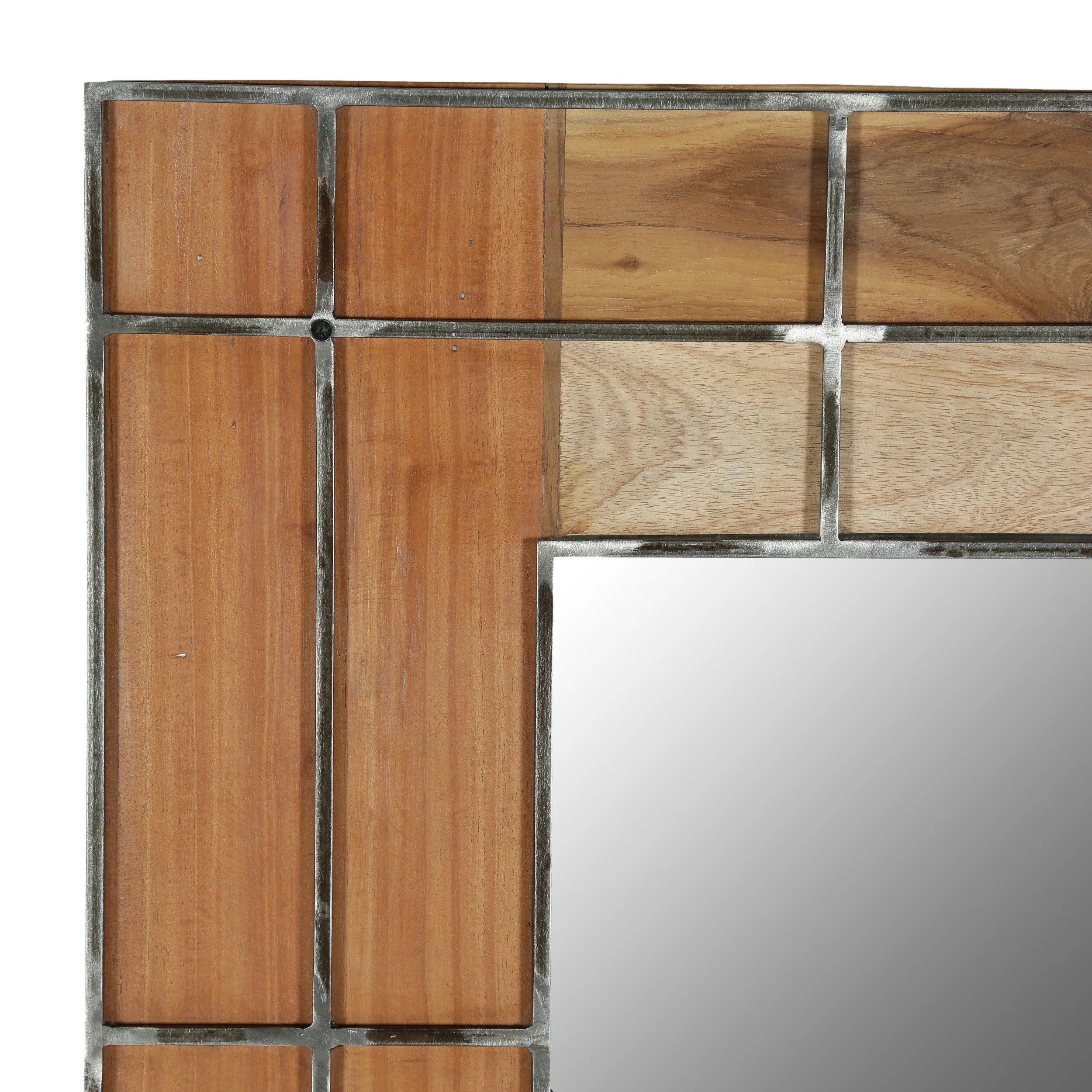 Vilamari Modern Industrial Handmade Wood Wall Mirror, Natural - furnishings