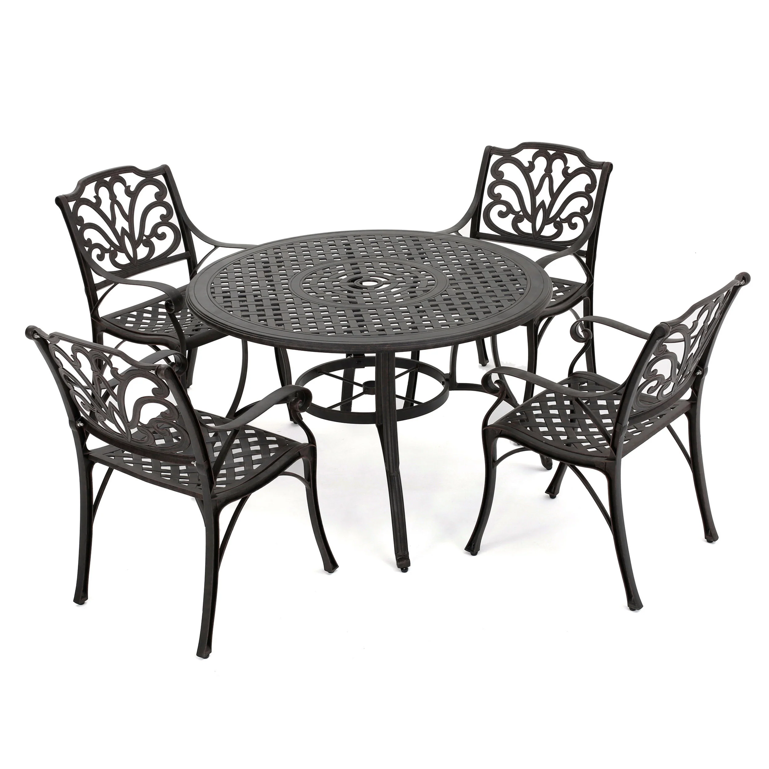 Calandra Outdoor 5 Piece Bronze Cast Aluminum Circular Dining Set - furnishings