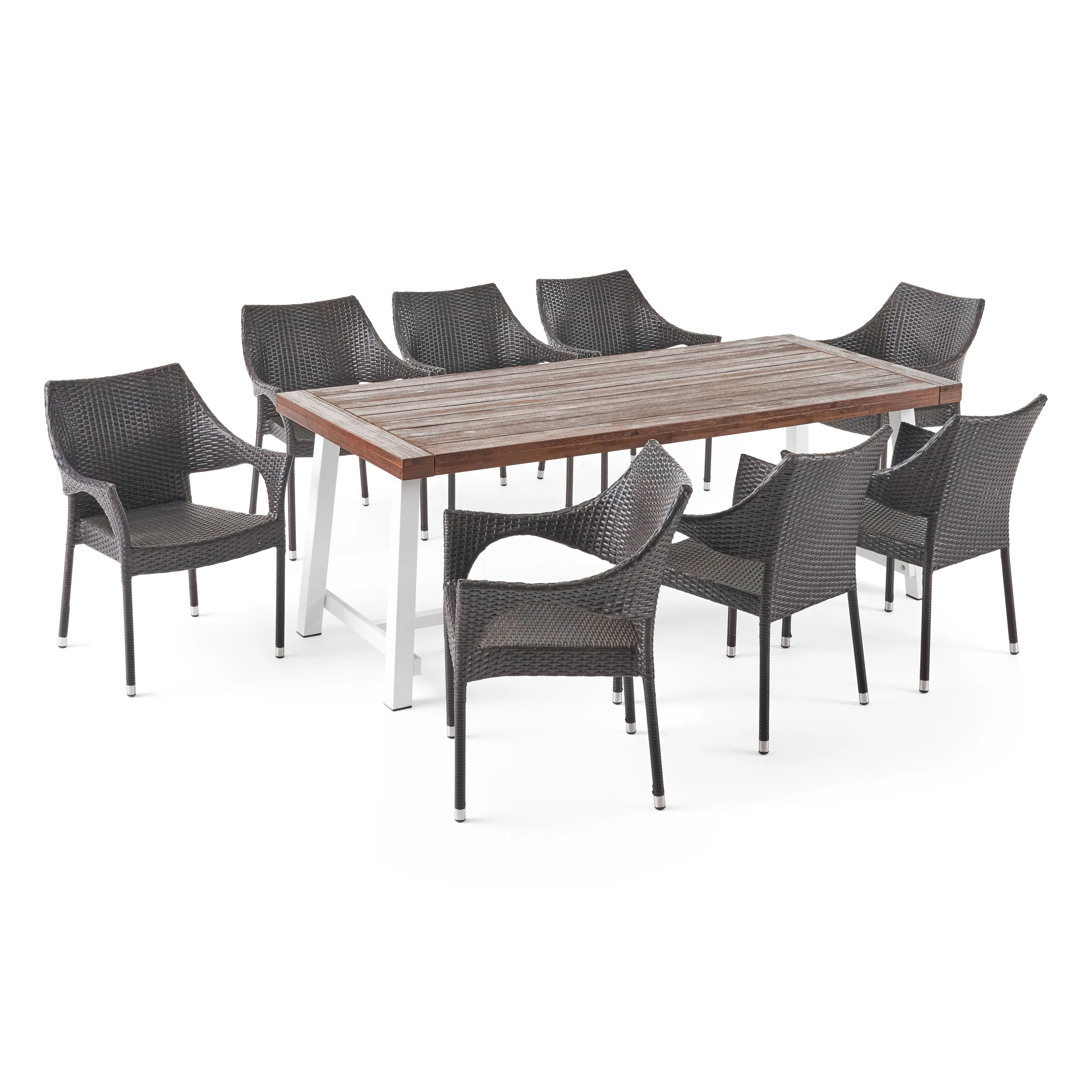 Emmalynn Outdoor Wood and Wicker 8 Seater Dining Set - furnishings