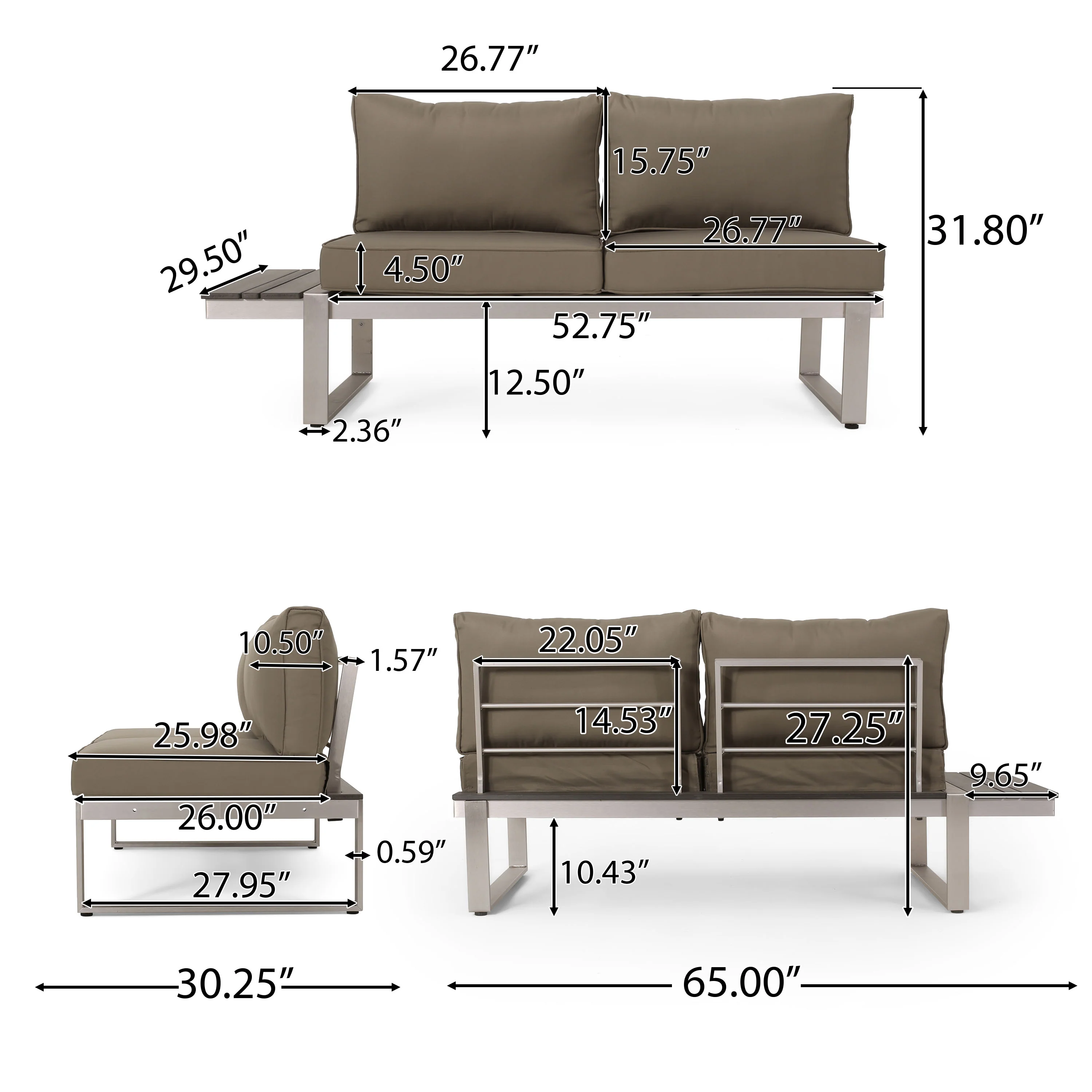 Johana Outdoor Aluminum V-Shaped 5 Seater Sofa Set with Cushions - furnishings