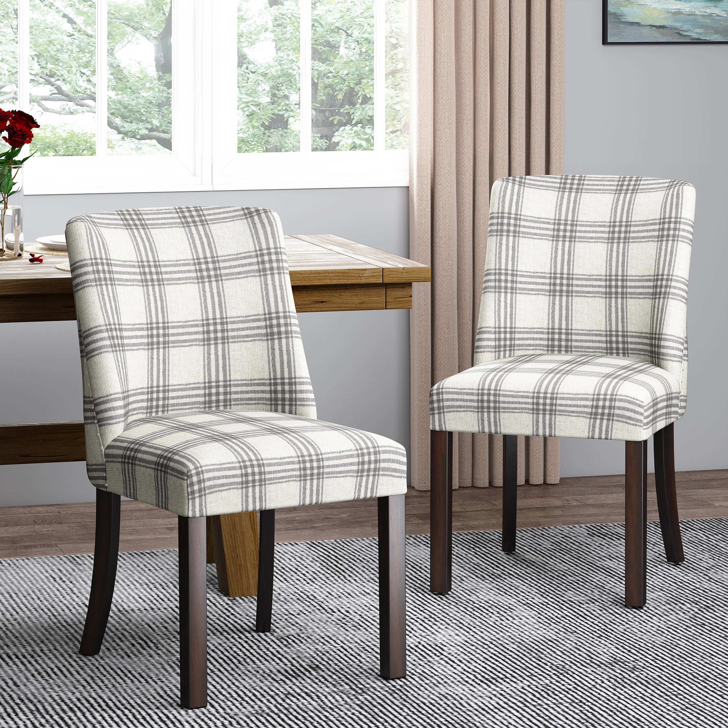 Rydel Contemporary Upholstered Plaid Dining Chairs, Set of 2 - furnishings