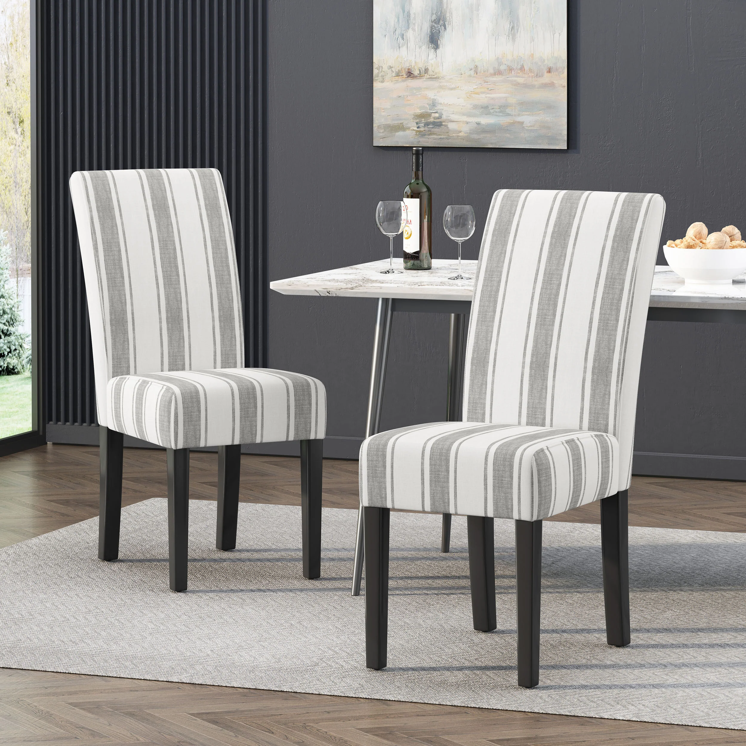 Percival Contemporary Upholstered Striped Dining Chairs, Set of 2 - furnishings