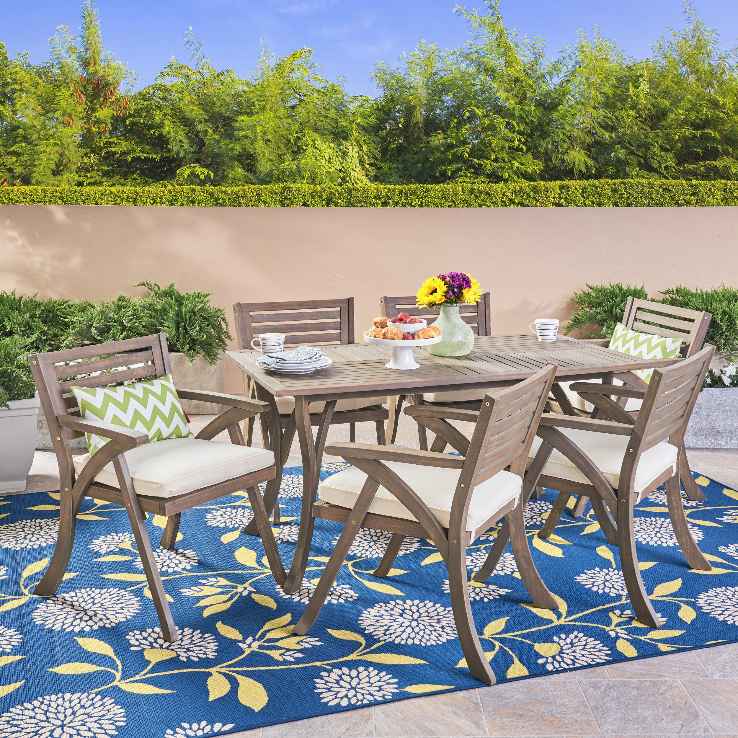 Baia Outdoor 7 Piece Weathered Gray Wood Dining Set - furnishings