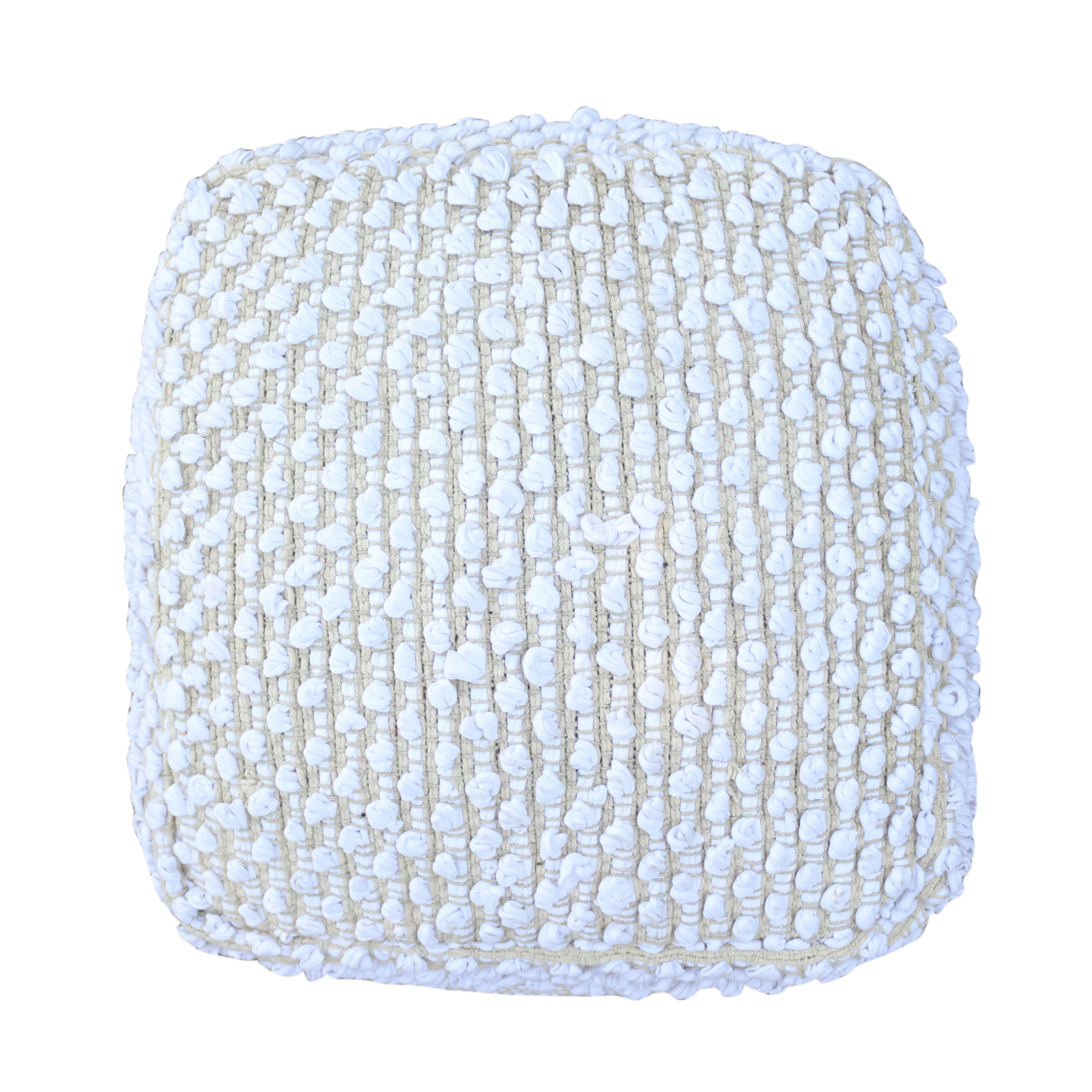 Alfie Boho Cotton Pouf, White - furnishings