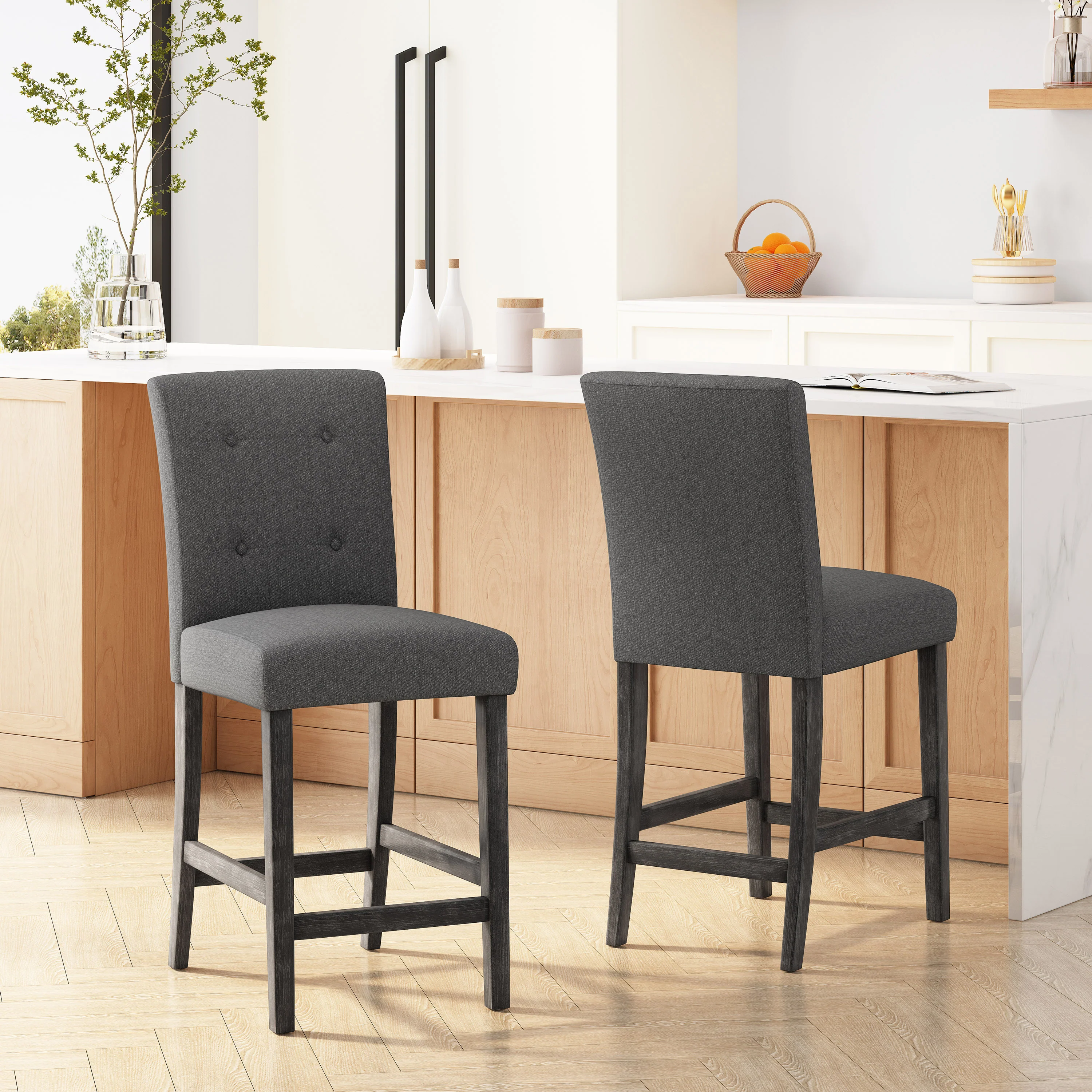 Dellroy Contemporary Fabric Button Tufted 26 Inch Counter Stools, Set of 2 - furnishings