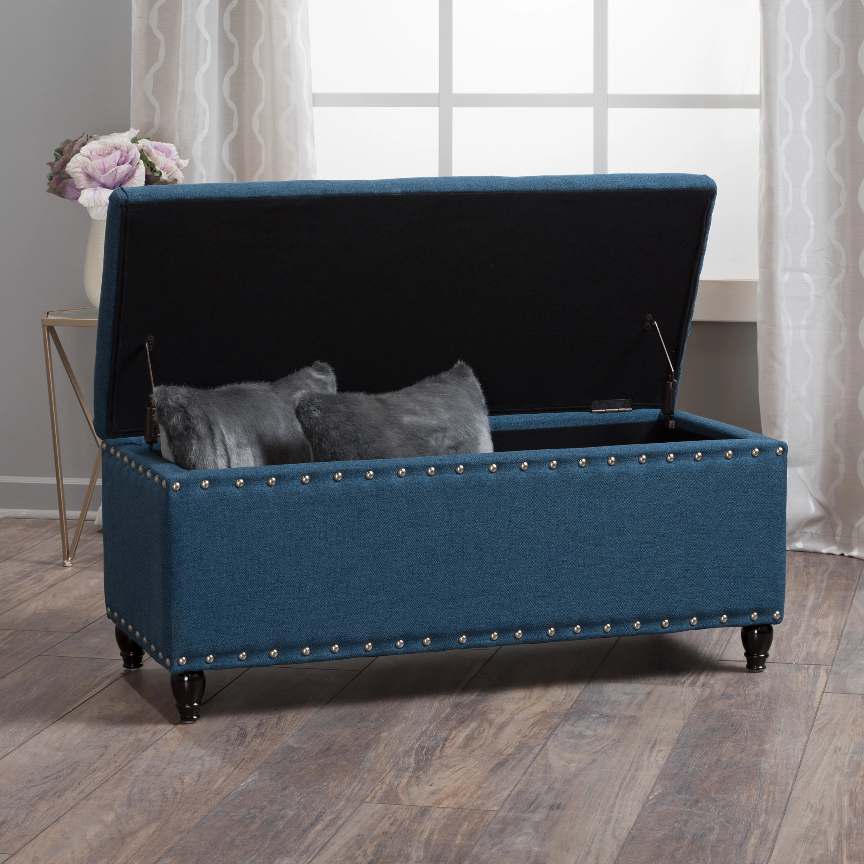 Tatiana Contemporary Fabric Storage Ottoman with Nailhead Trim - furnishings