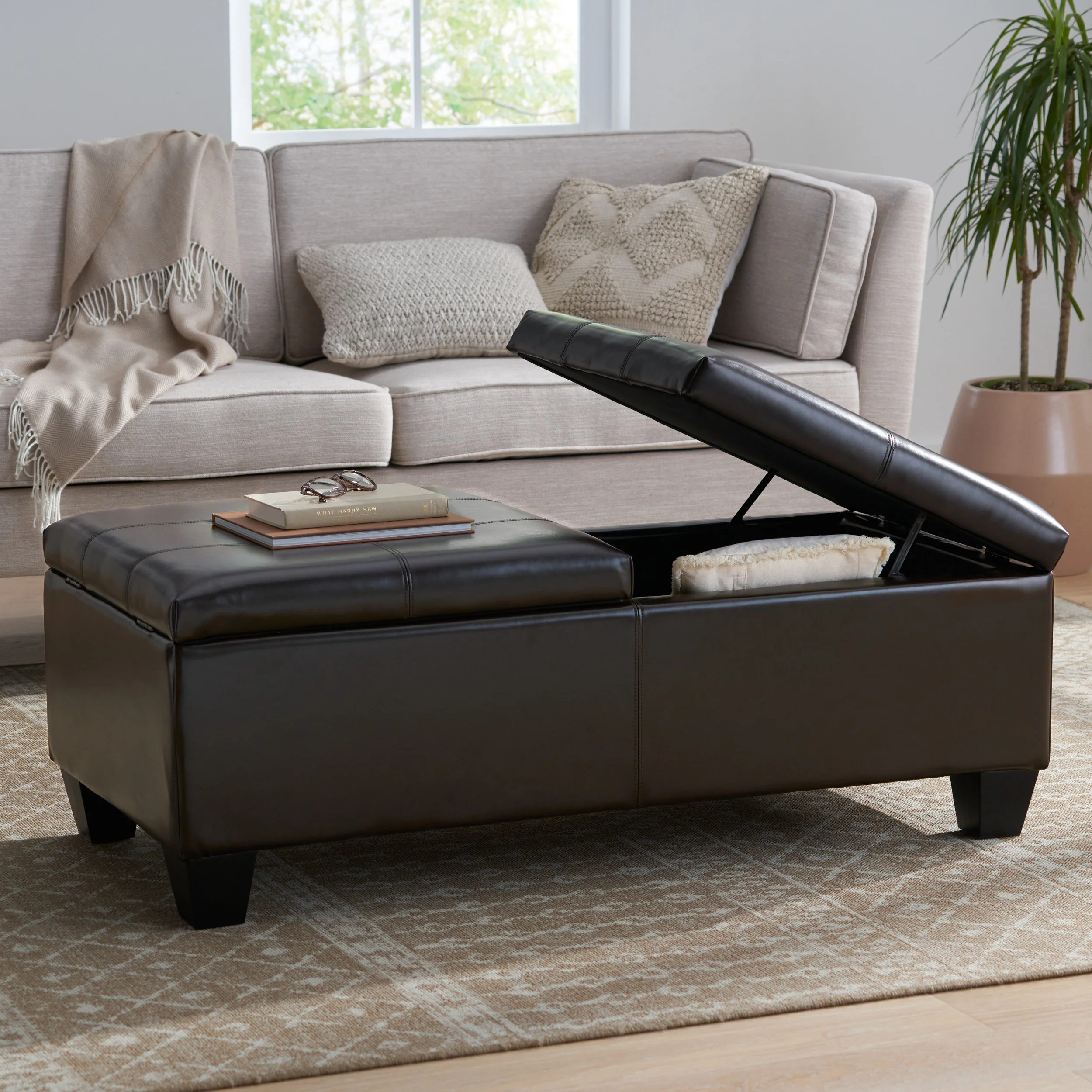 Alpine Leather Storage Ottoman Coffee Table - furnishings