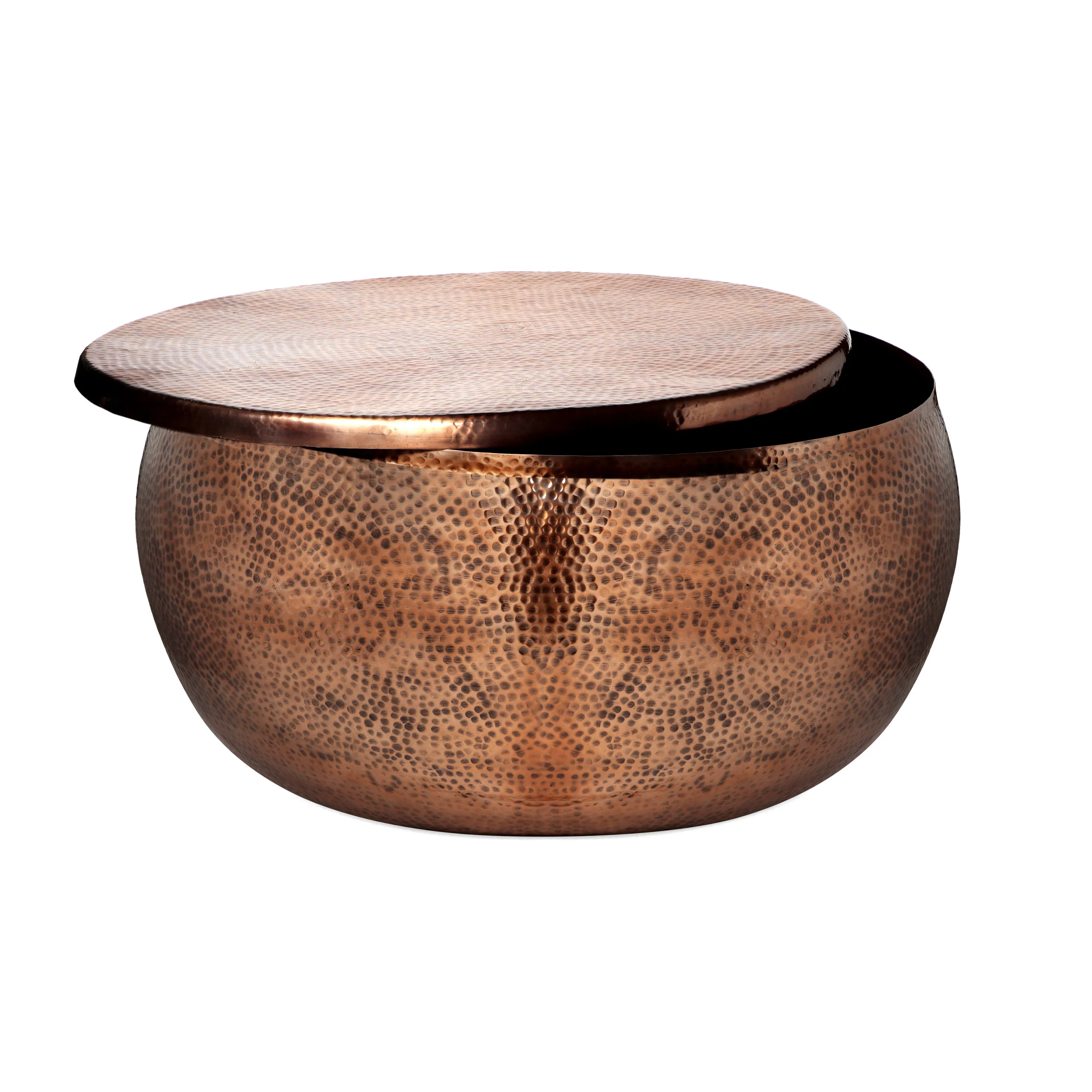 Jessika Modern Round Hammered Aluminum Storage Coffee Table - furnishings