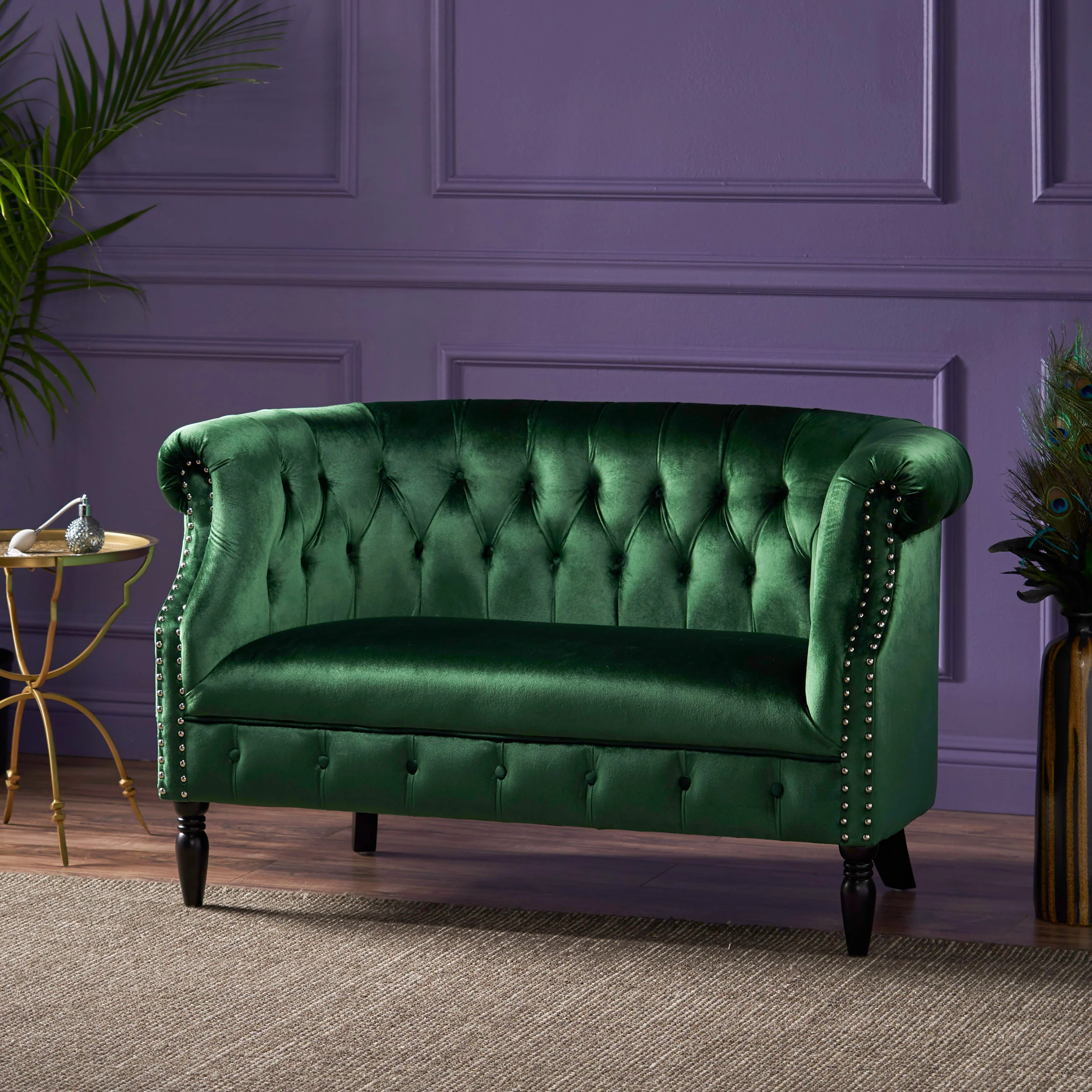 Melaina Tufted Scroll Arm New Velvet Loveseat - furnishings