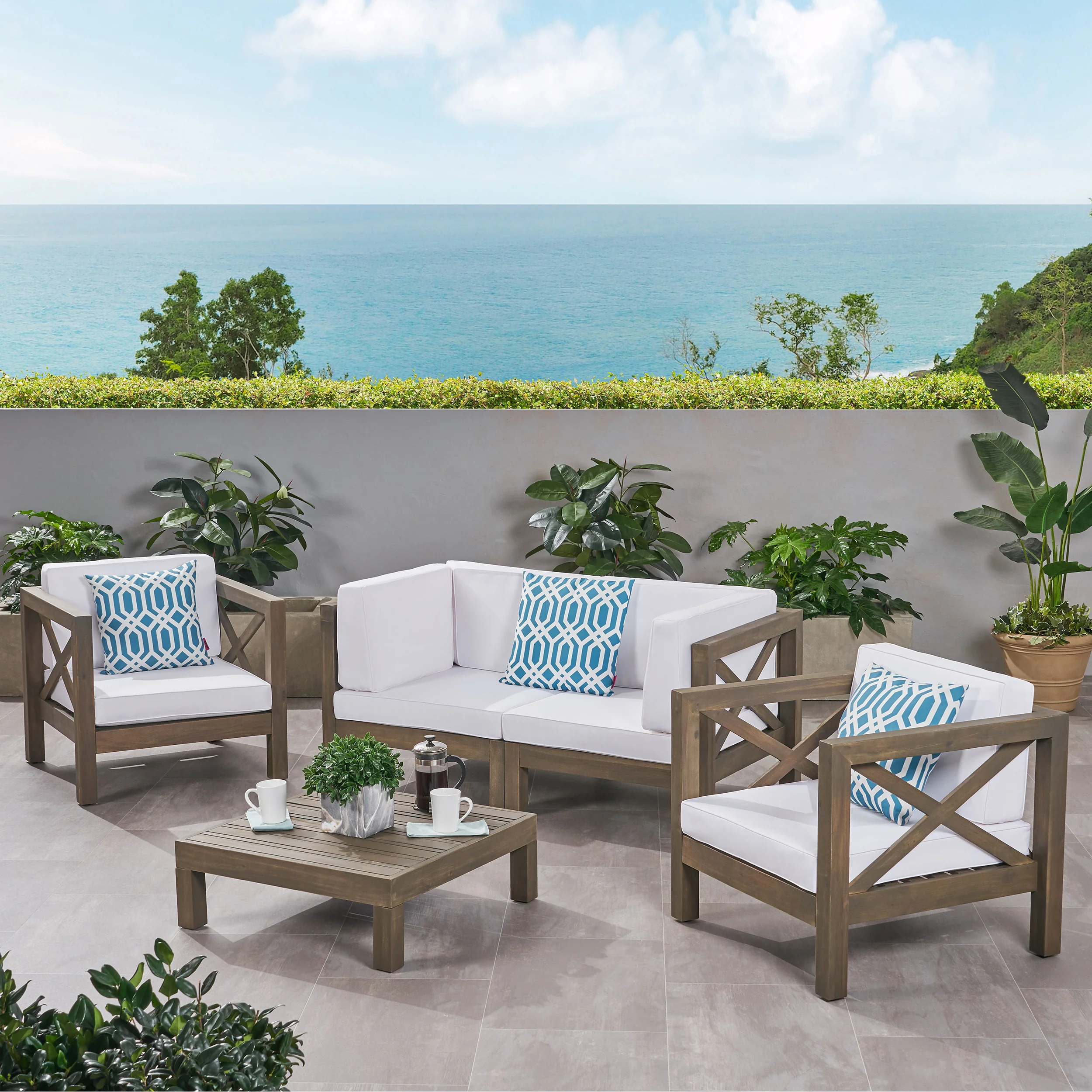 Morgan Outdoor 4 Seater Acacia Wood Loveseat Chat Set - furnishings
