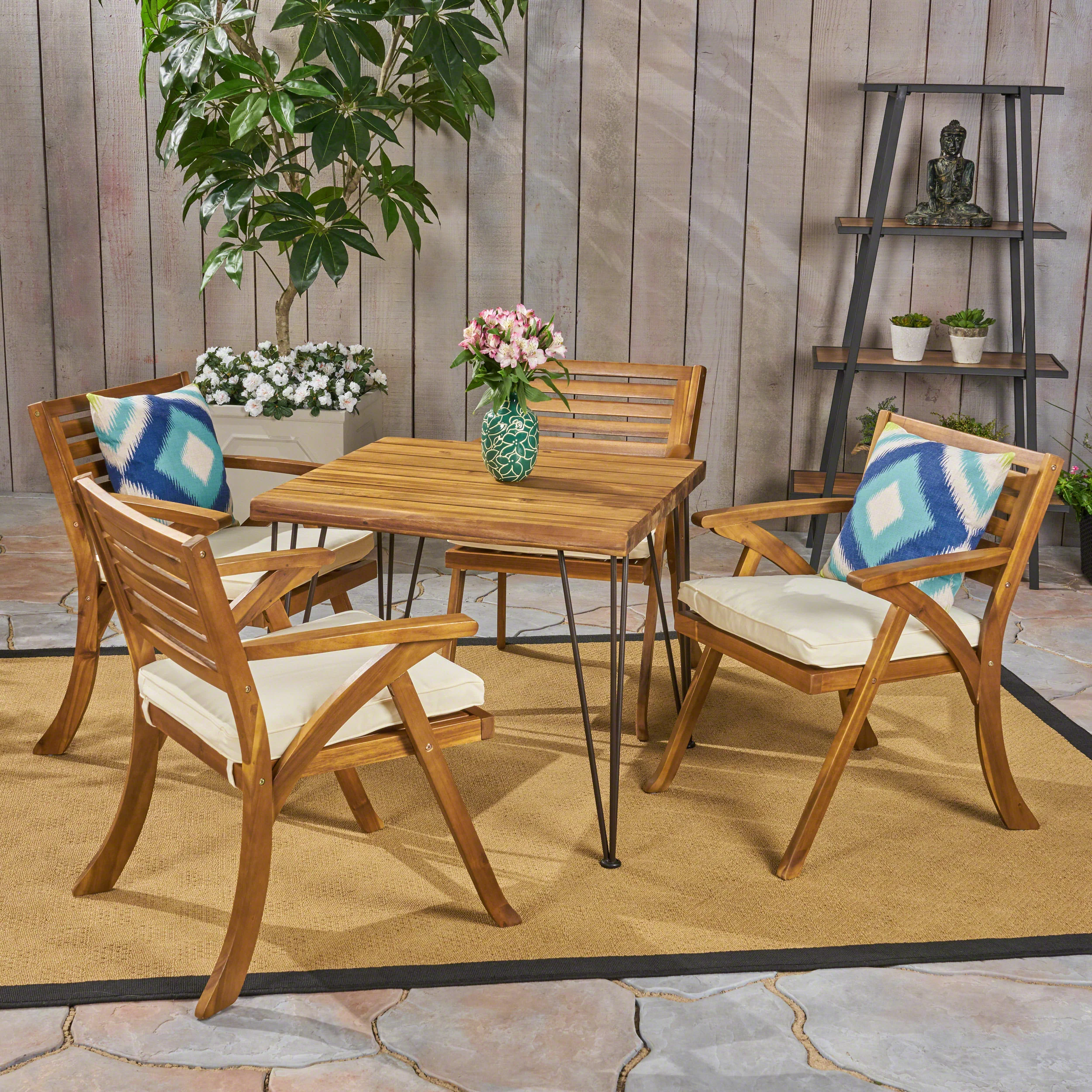 Lane Outdoor Farmhouse Hairpin Legs Dining Set - furnishings