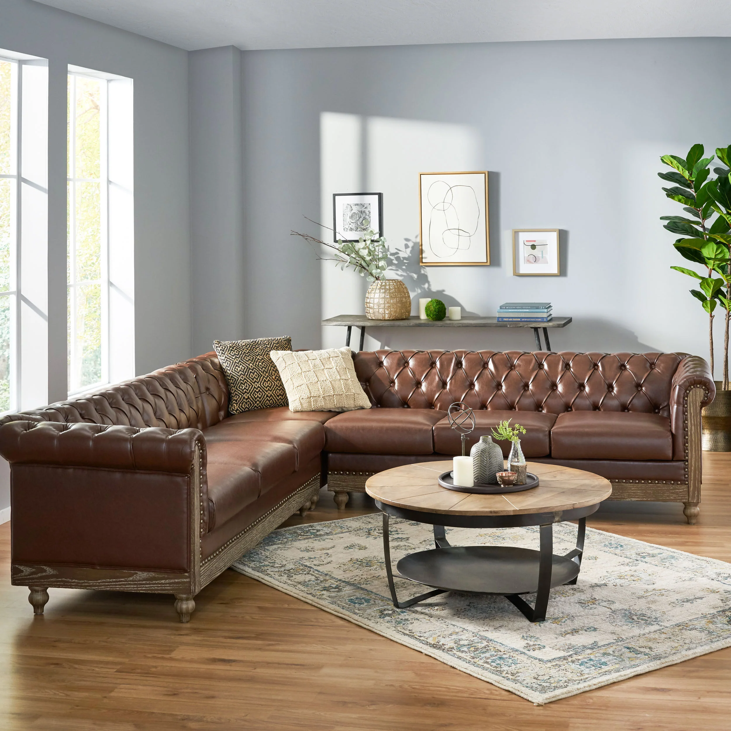 Kinzie Chesterfield Tufted 7 Seater Sectional Sofa with Nailhead Trim - furnishings