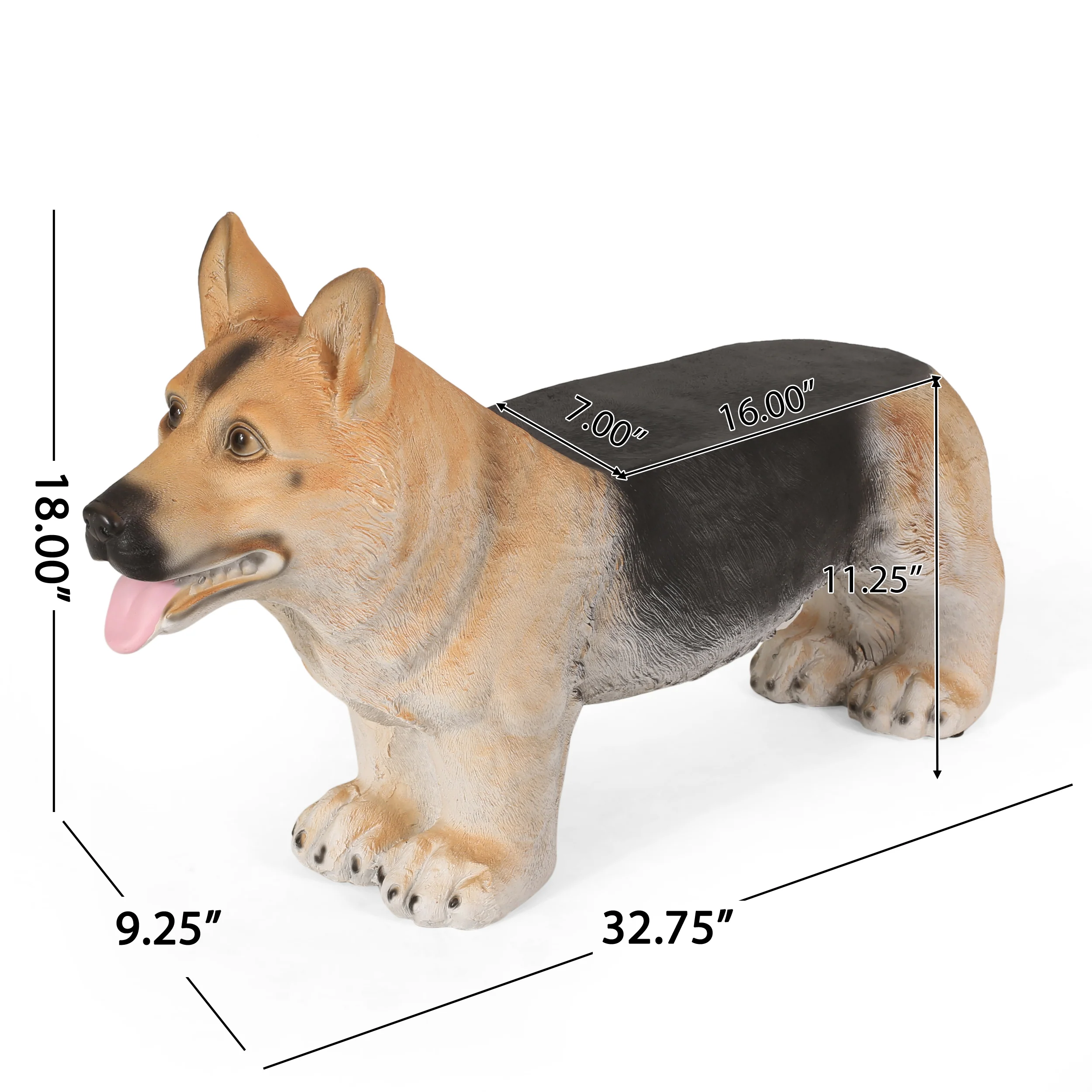 Mantua Outdoor German Shepherd Dog Garden Bench, Brown and Black - furnishings
