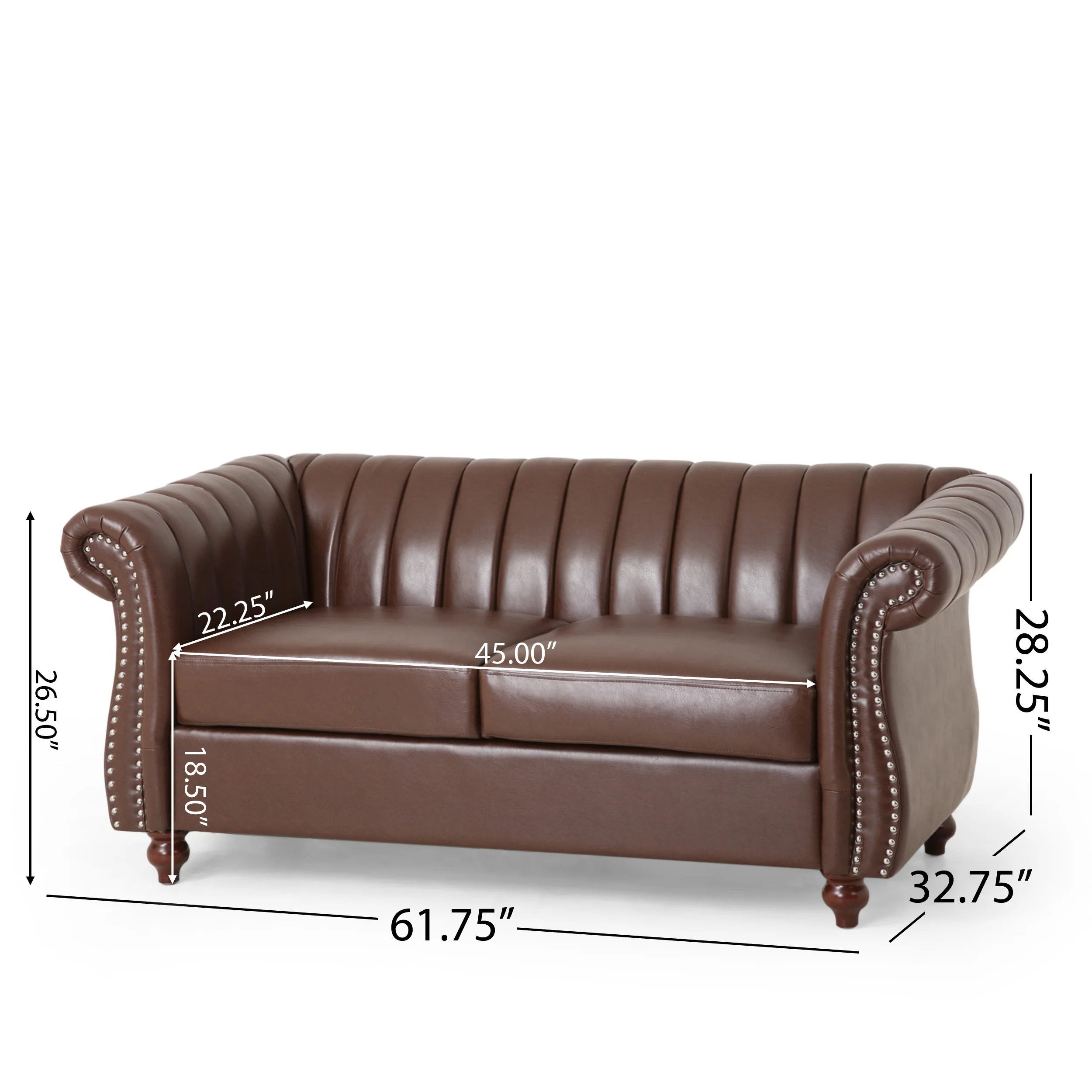 Bauman Modern Glam Channel Stitch Loveseat with Nailhead Trim - furnishings