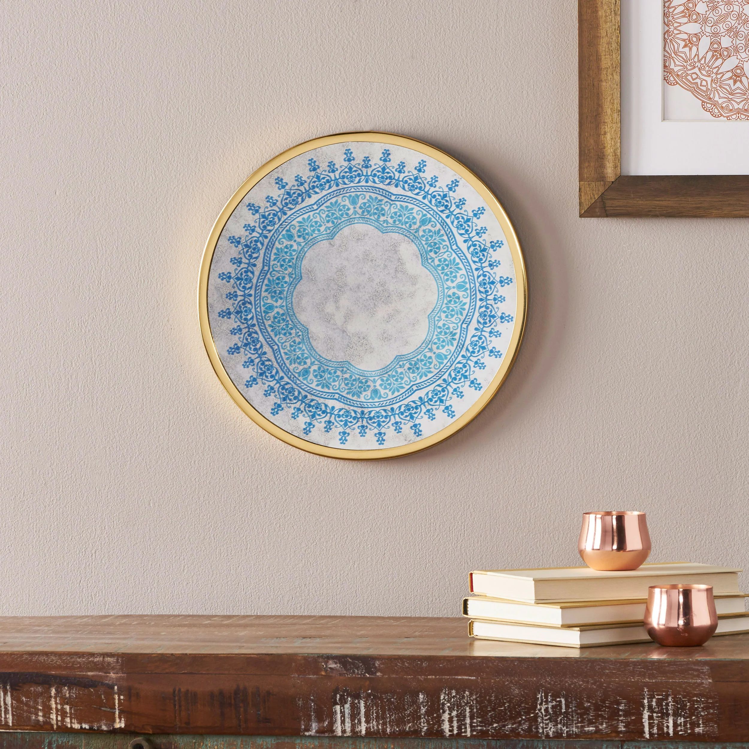 Marian Oriental Round Tempered Glass Wall Accessory - furnishings