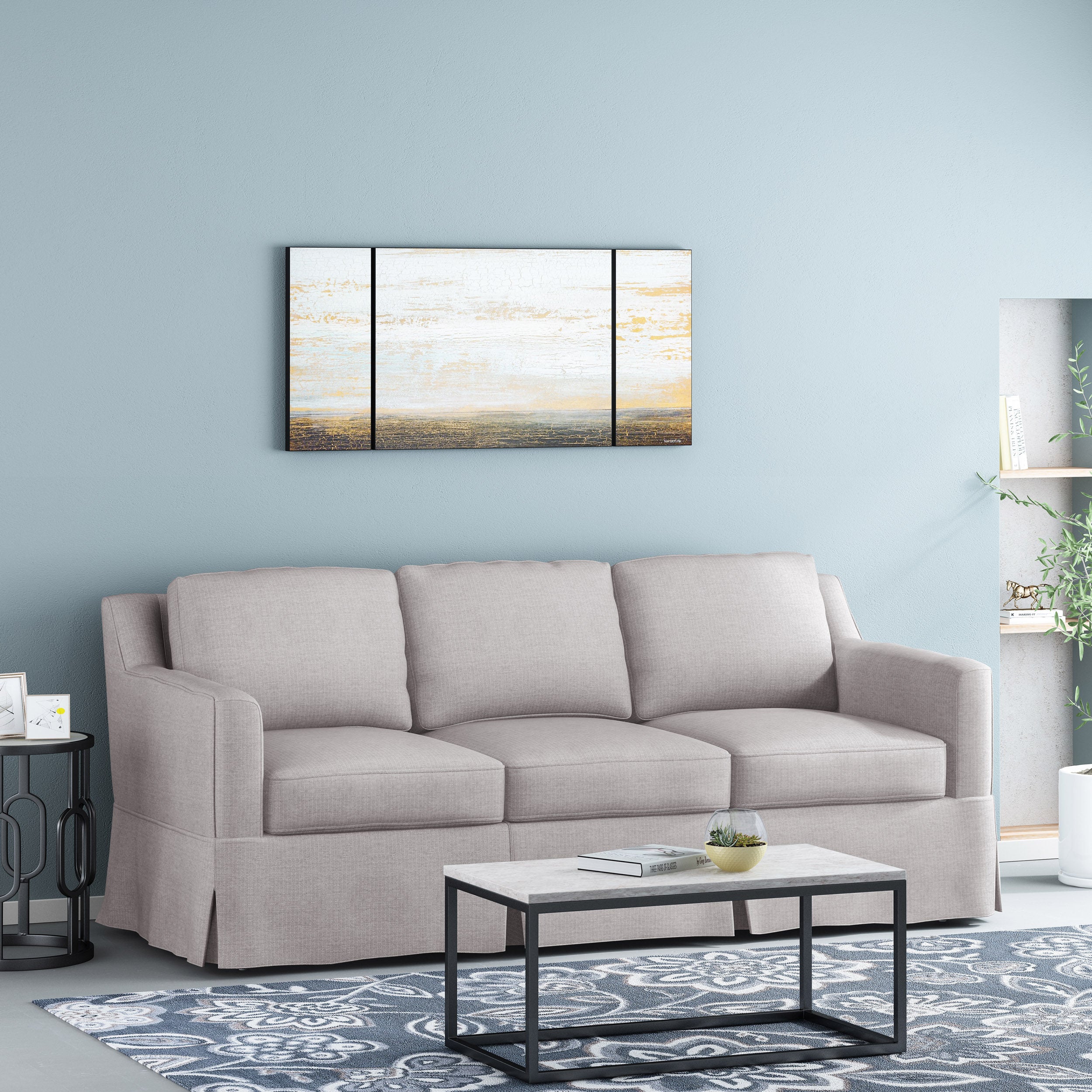 Bainville Contemporary Fabric 3 Seater Sofa with Skirt - furnishings