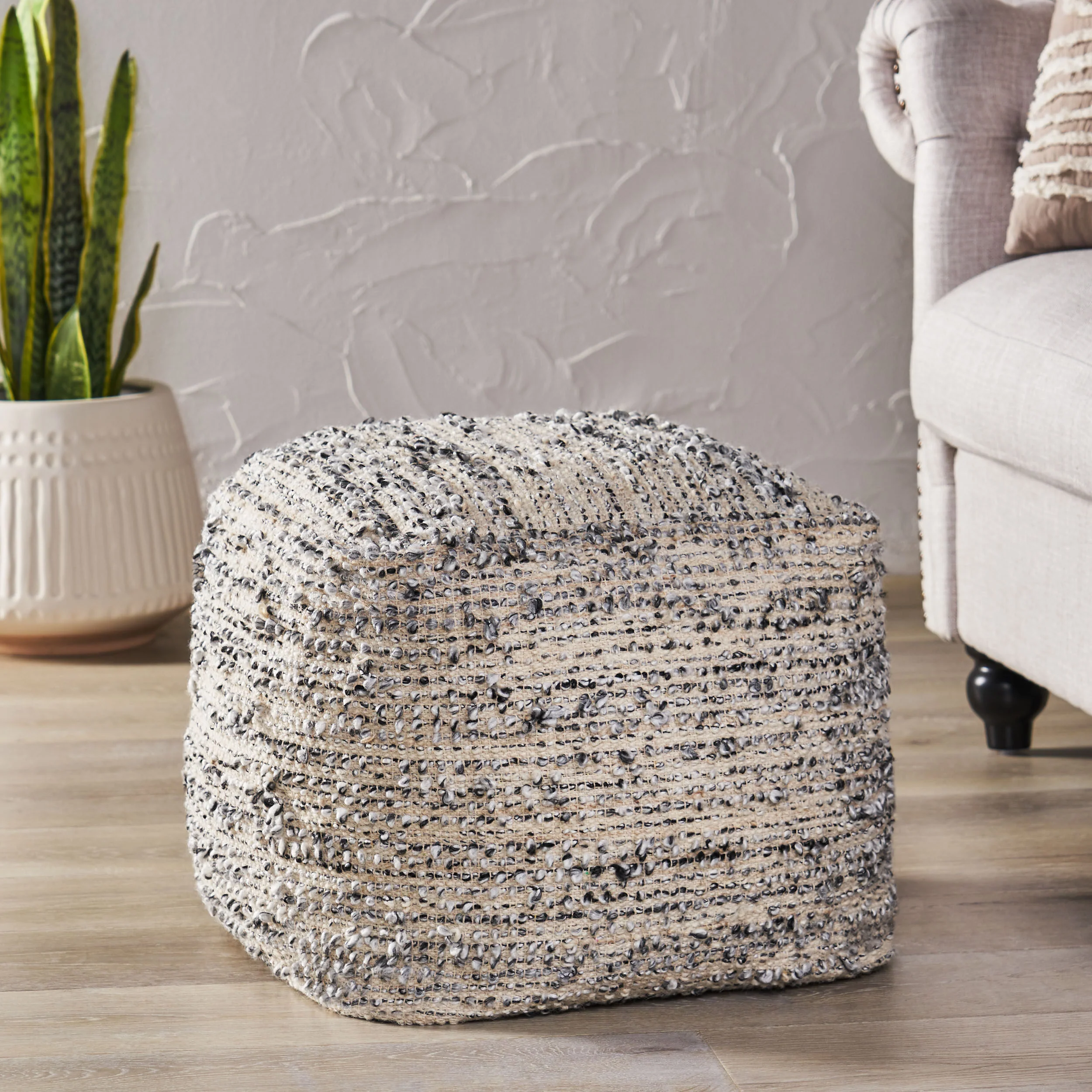 Osgood Boho Handcrafted Fabric Cube Pouf - furnishings