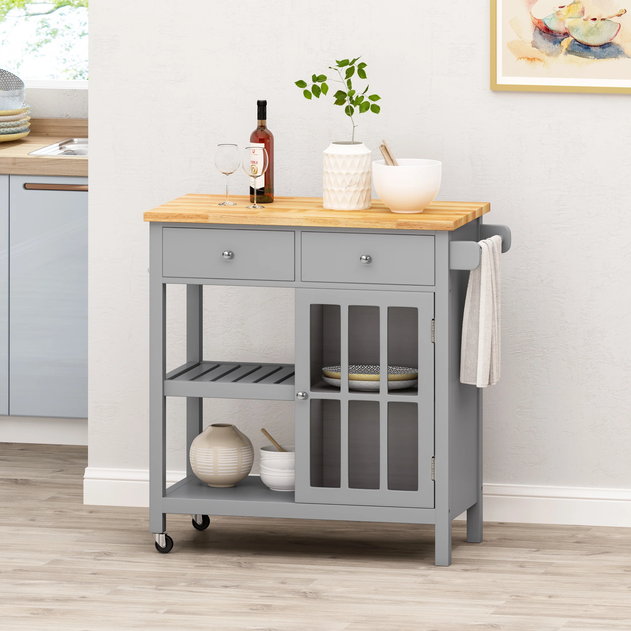 Aidah Contemporary Kitchen Cart with Wheels - furnishings