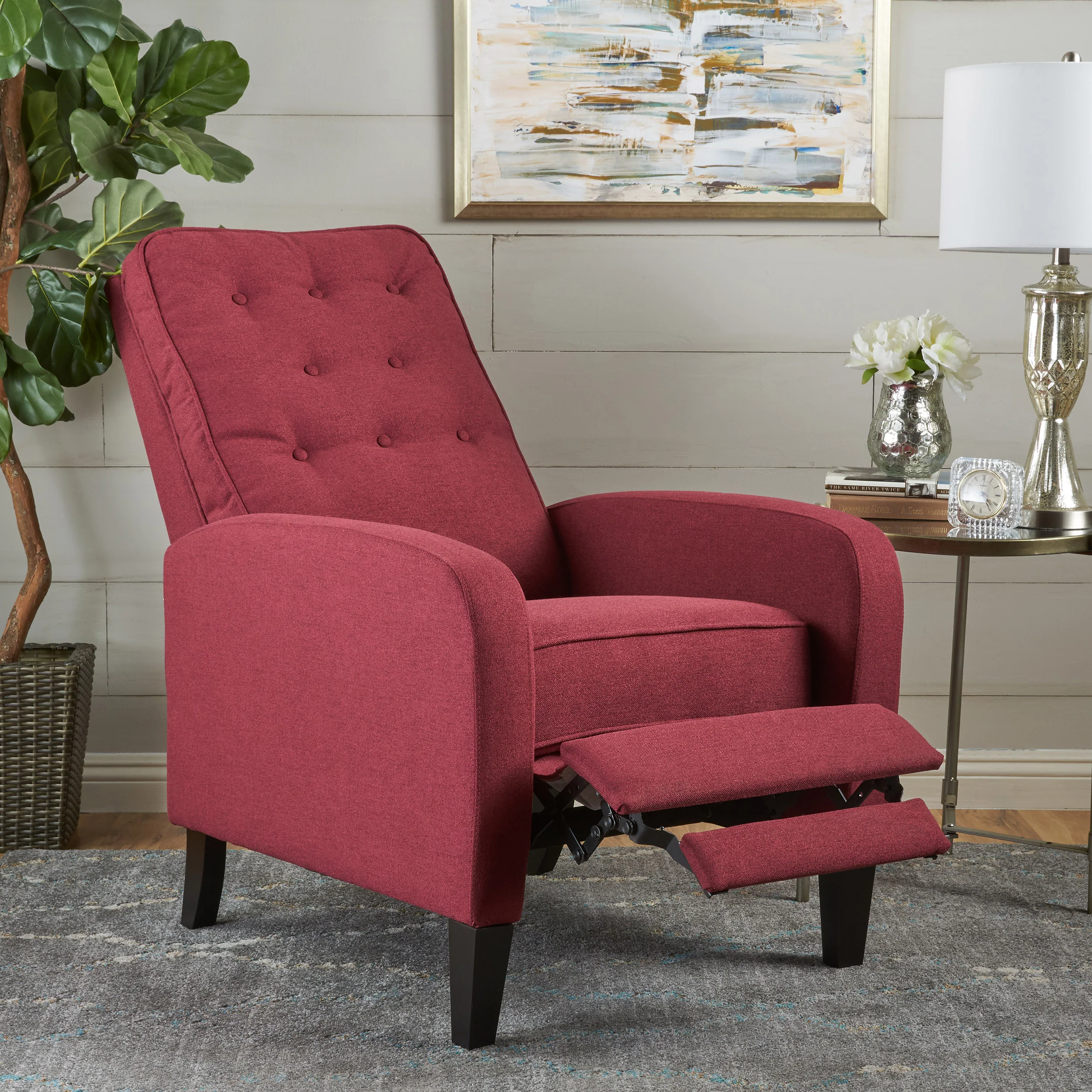 Nissa Contemporary Button Tufted Push-Back Recliner with Tonal Piping - furnishings