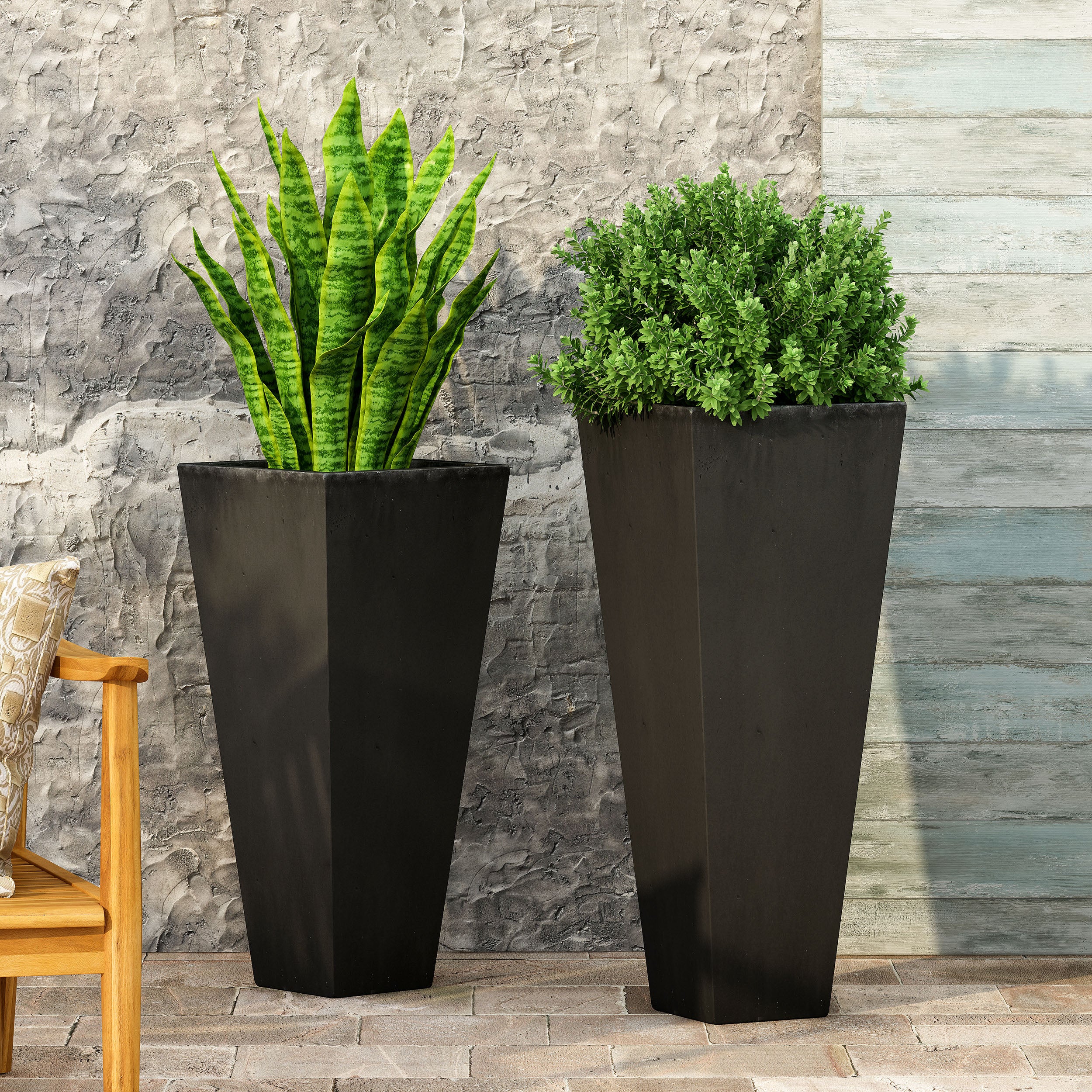 Fardeen Outdoor Modern Large and Medium Cast Stone Planter Set - furnishings