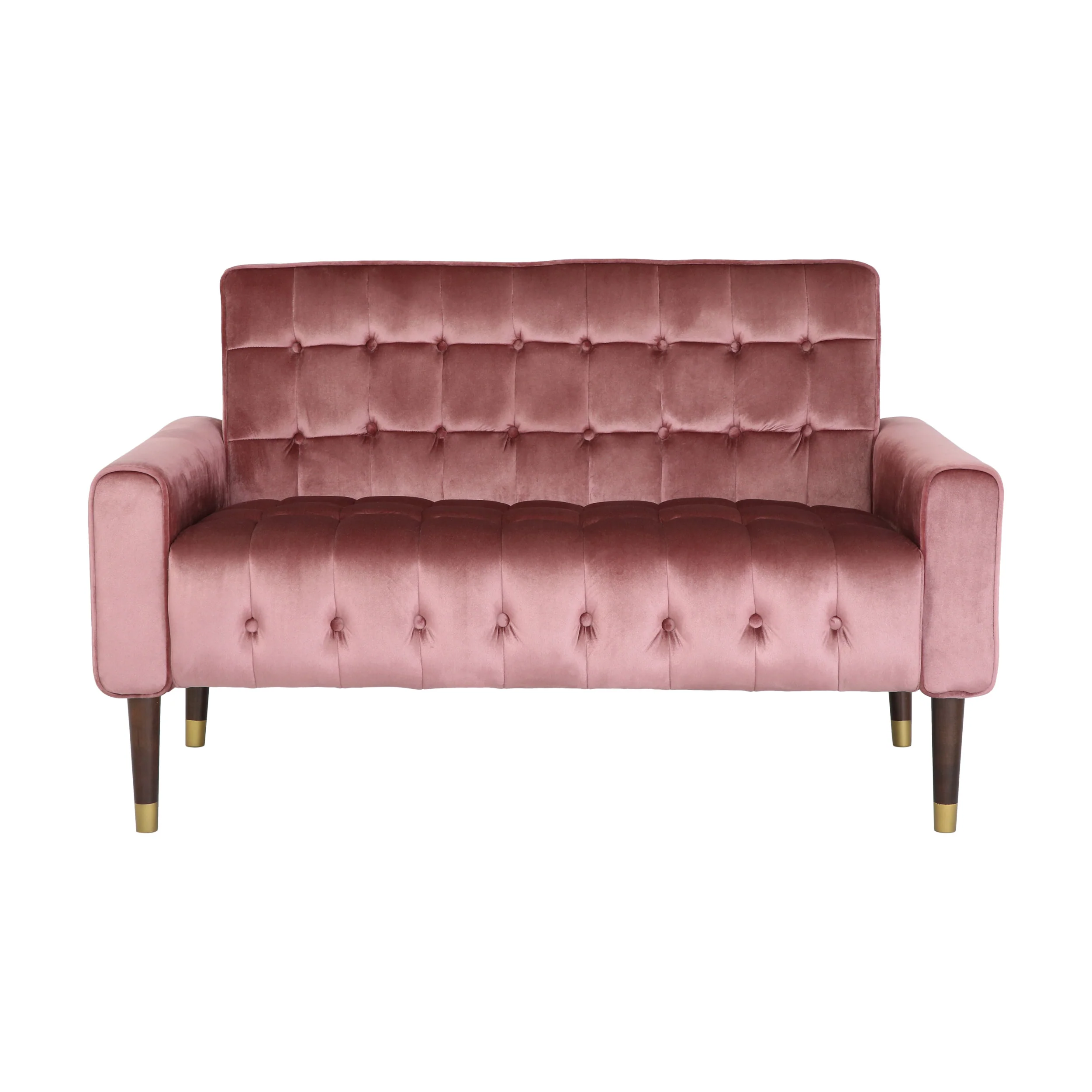 Aubrie Tufted Velvet Loveseat with Gold Tipped Tapered Legs - furnishings