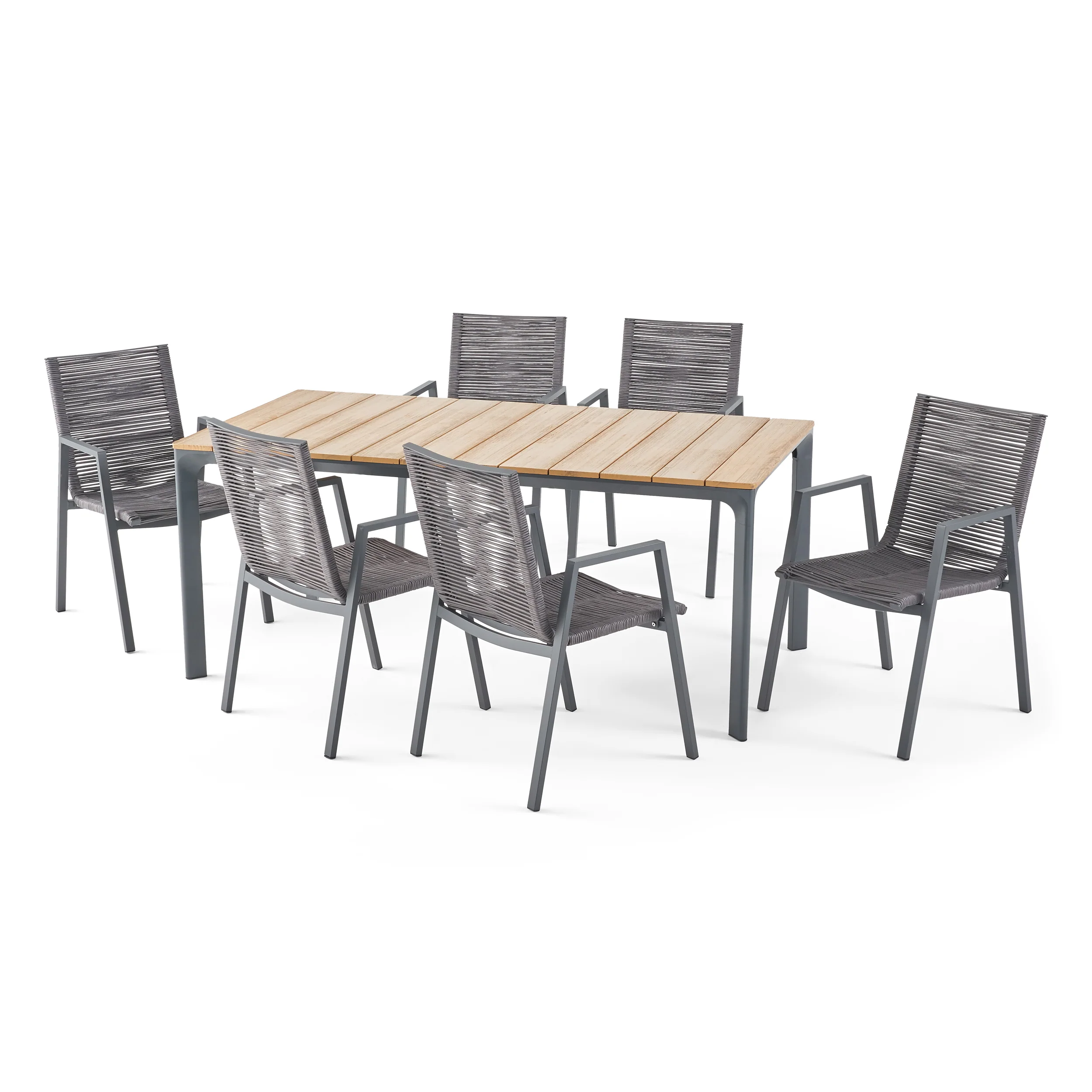 Severide Outdoor Modern 6 Seater Aluminum Dining Set with Eucalyptus Table Top - furnishings