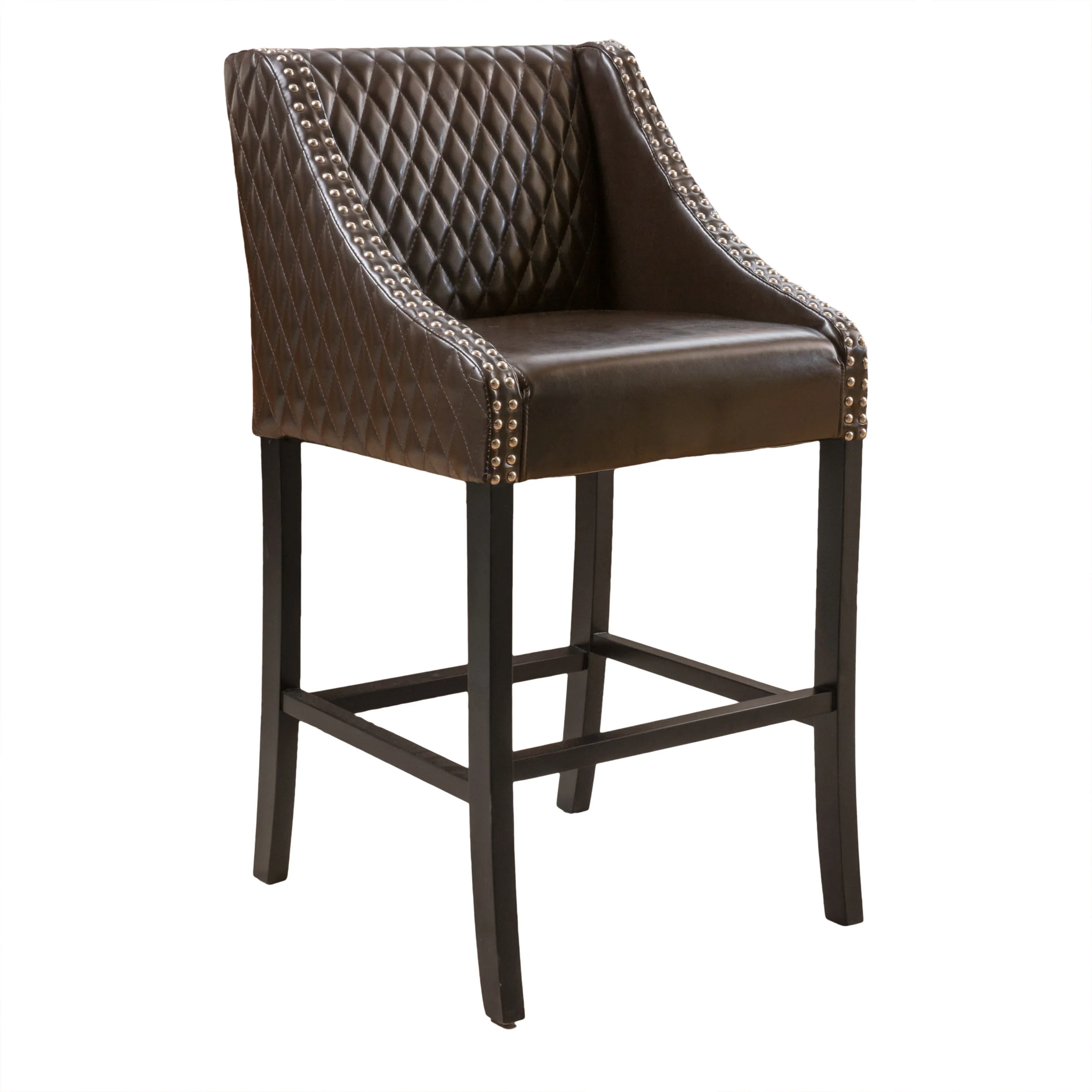 Larue Contemporary Quilted Brown Bonded Leather Barstool with Nailhead Trim - furnishings