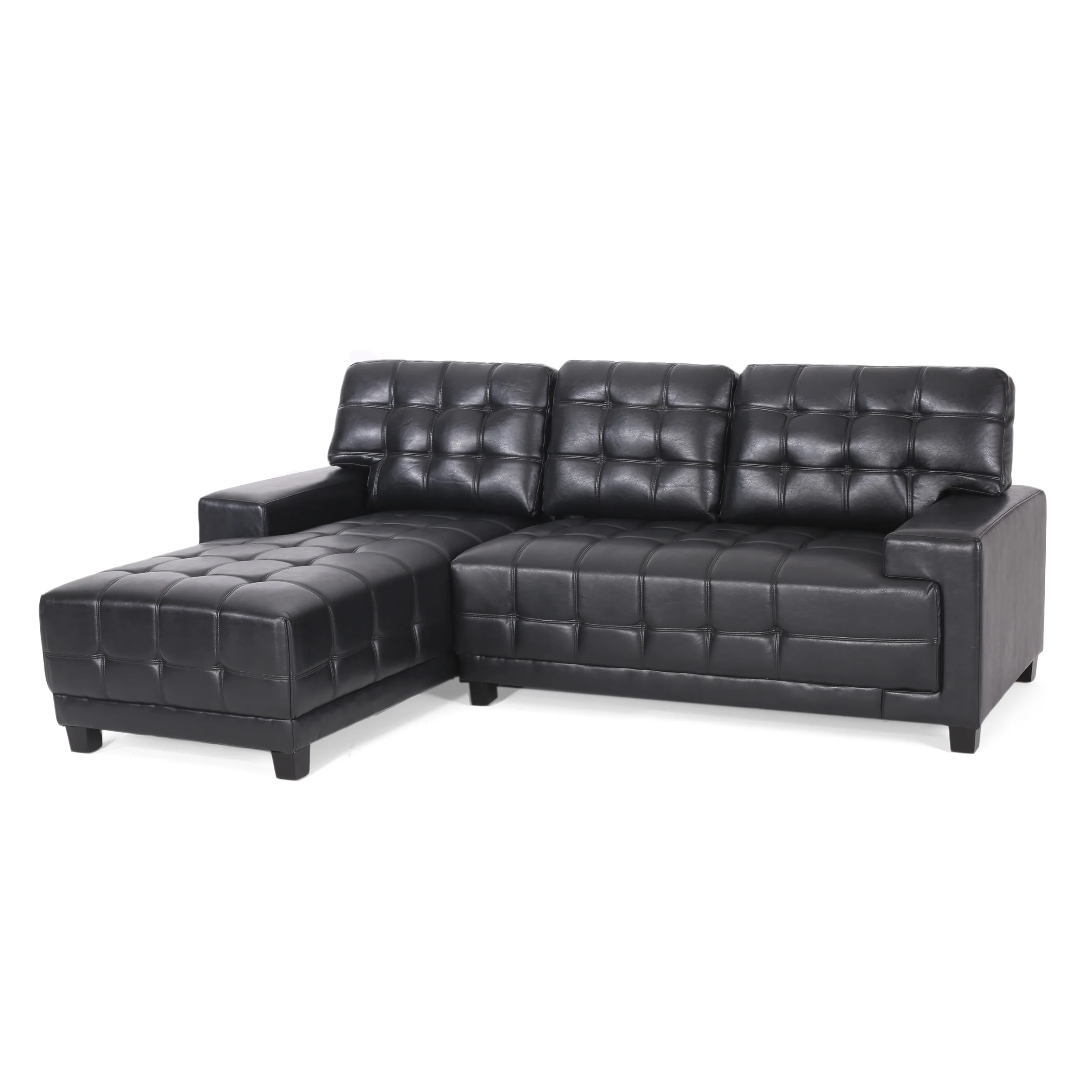 Littell Contemporary Faux Leather Tufted 3 Seater Sofa and Chaise Lounge Sectional Set - furnishings