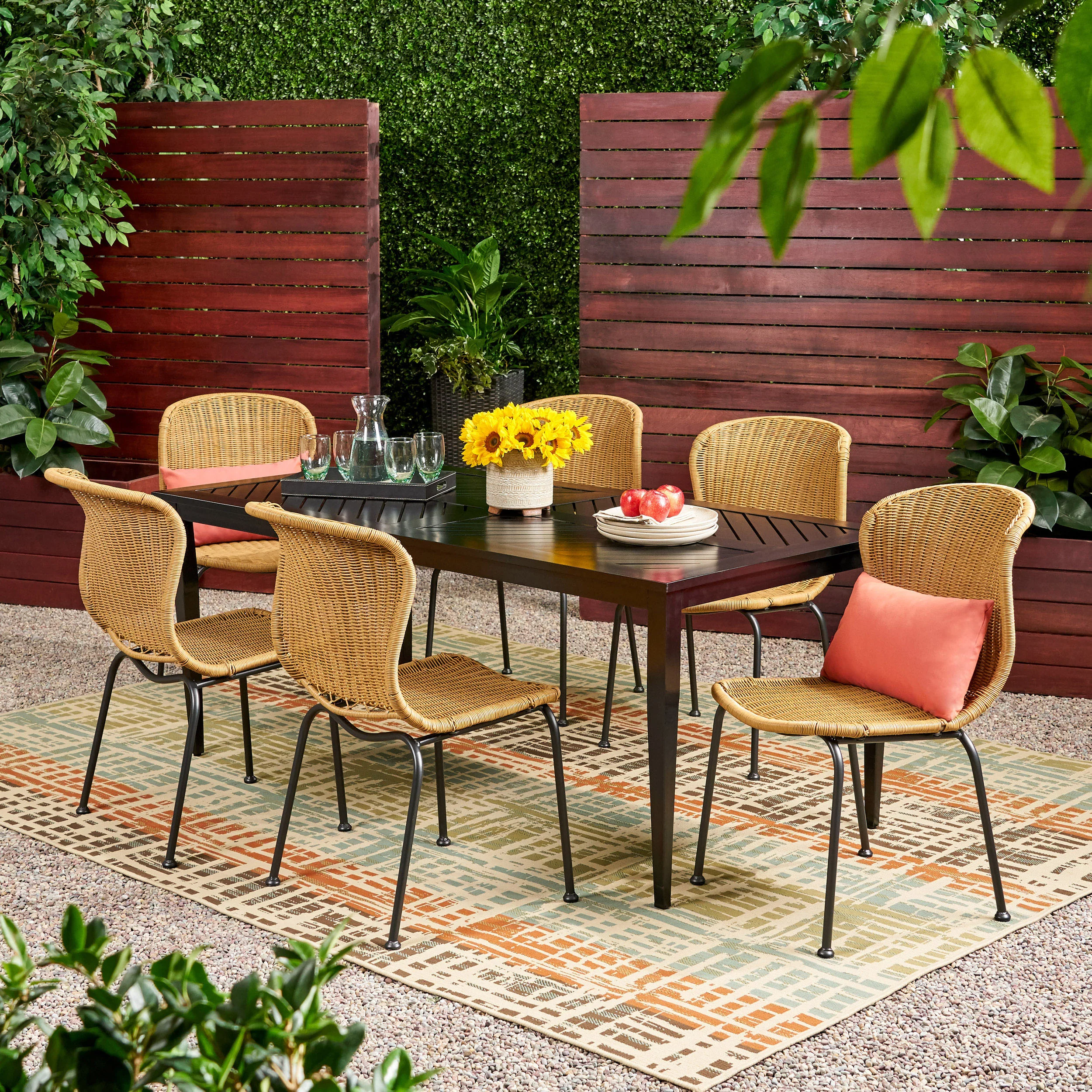 Akim Outdoor Boho Wicker 6 Seater Dining Set - furnishings
