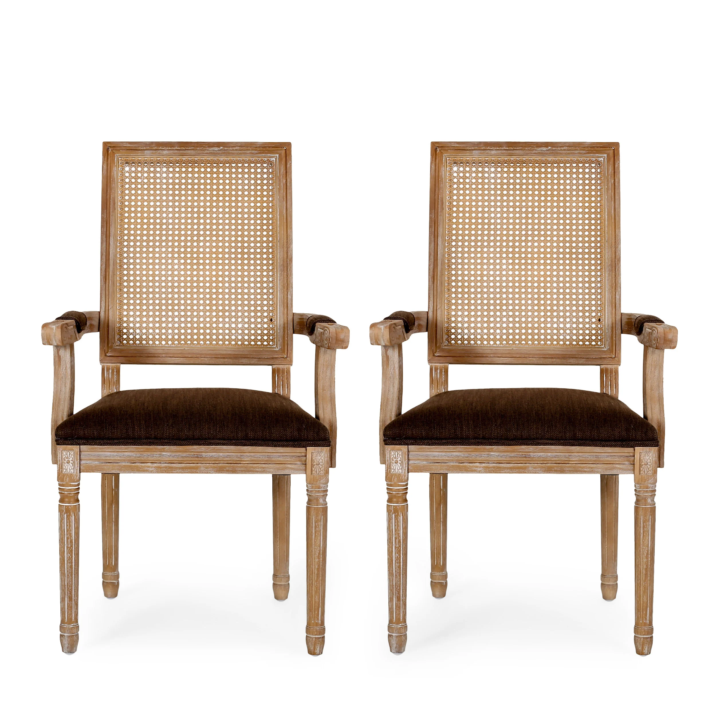 Zentner French Country Upholstered Wood and Cane Upholstered Dining Chairs, Set of 2 - furnishings
