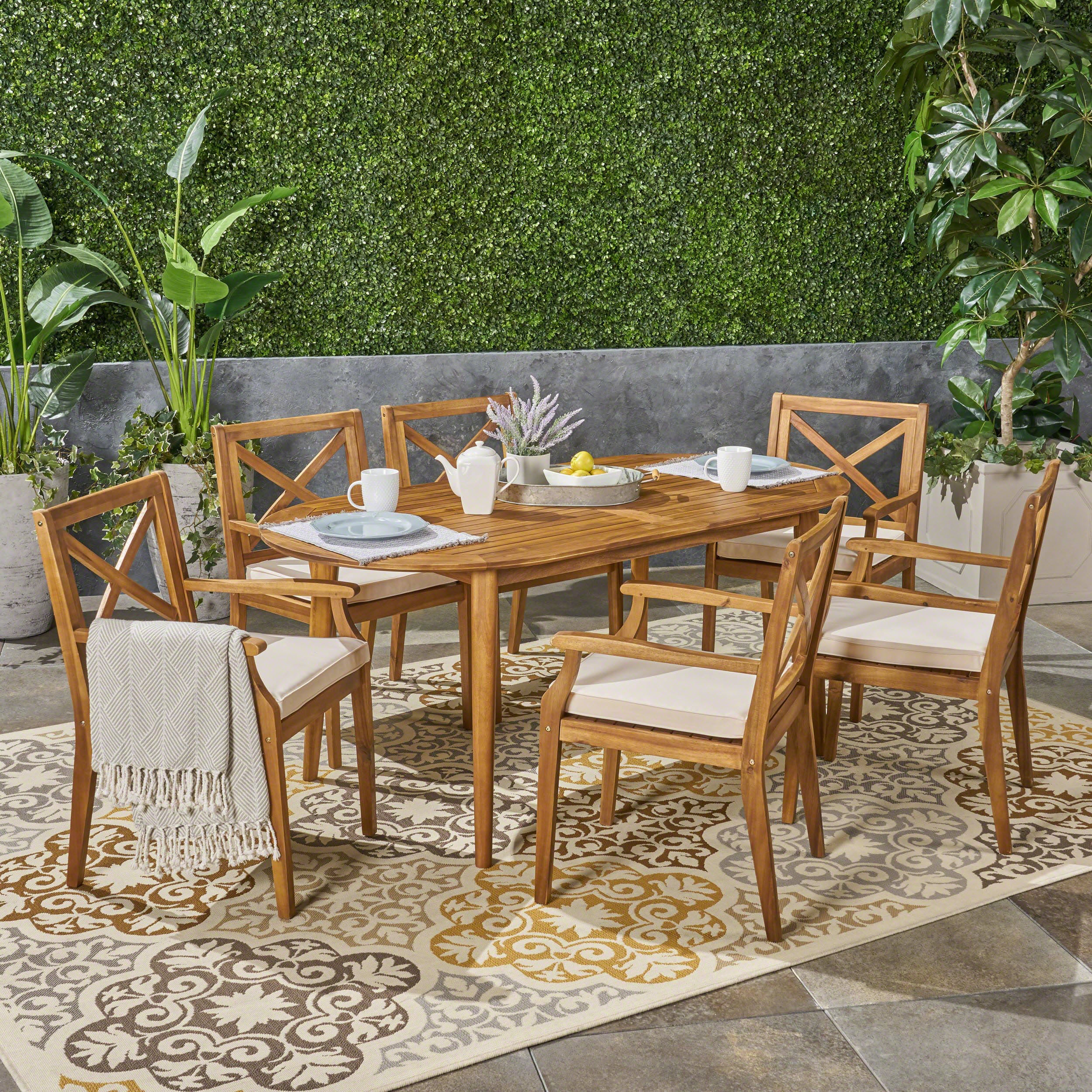 Byrd Outdoor 7 Piece Acacia Wood Dining Set - furnishings