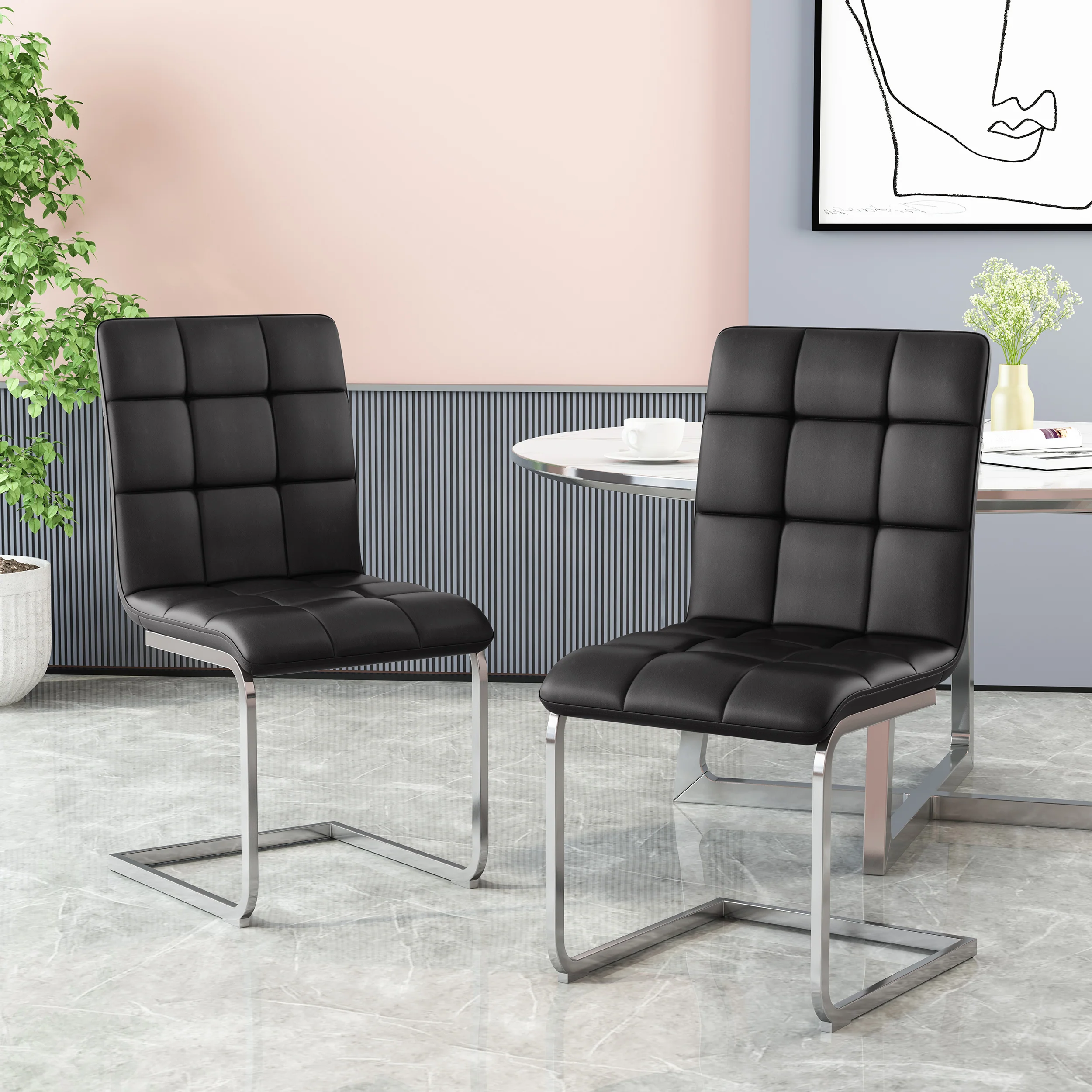Benner Modern Upholstered Waffle Stitch Dining Chairs, Set of 2 - furnishings