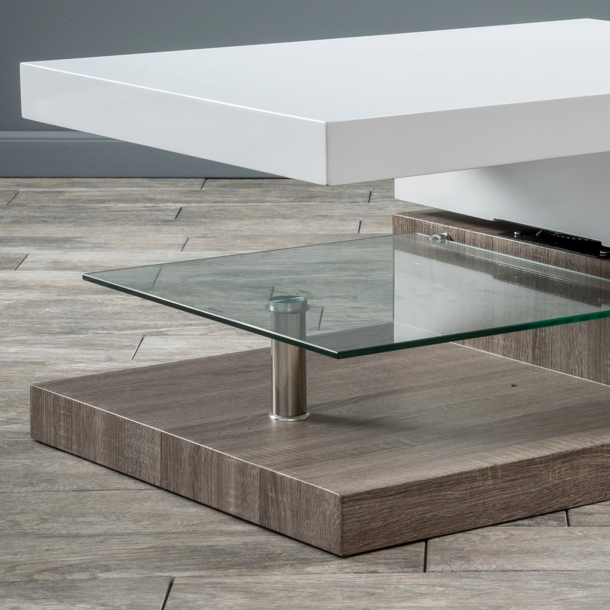 Emerson Rectangular Mod Swivel Coffee Table w/ Glass - furnishings