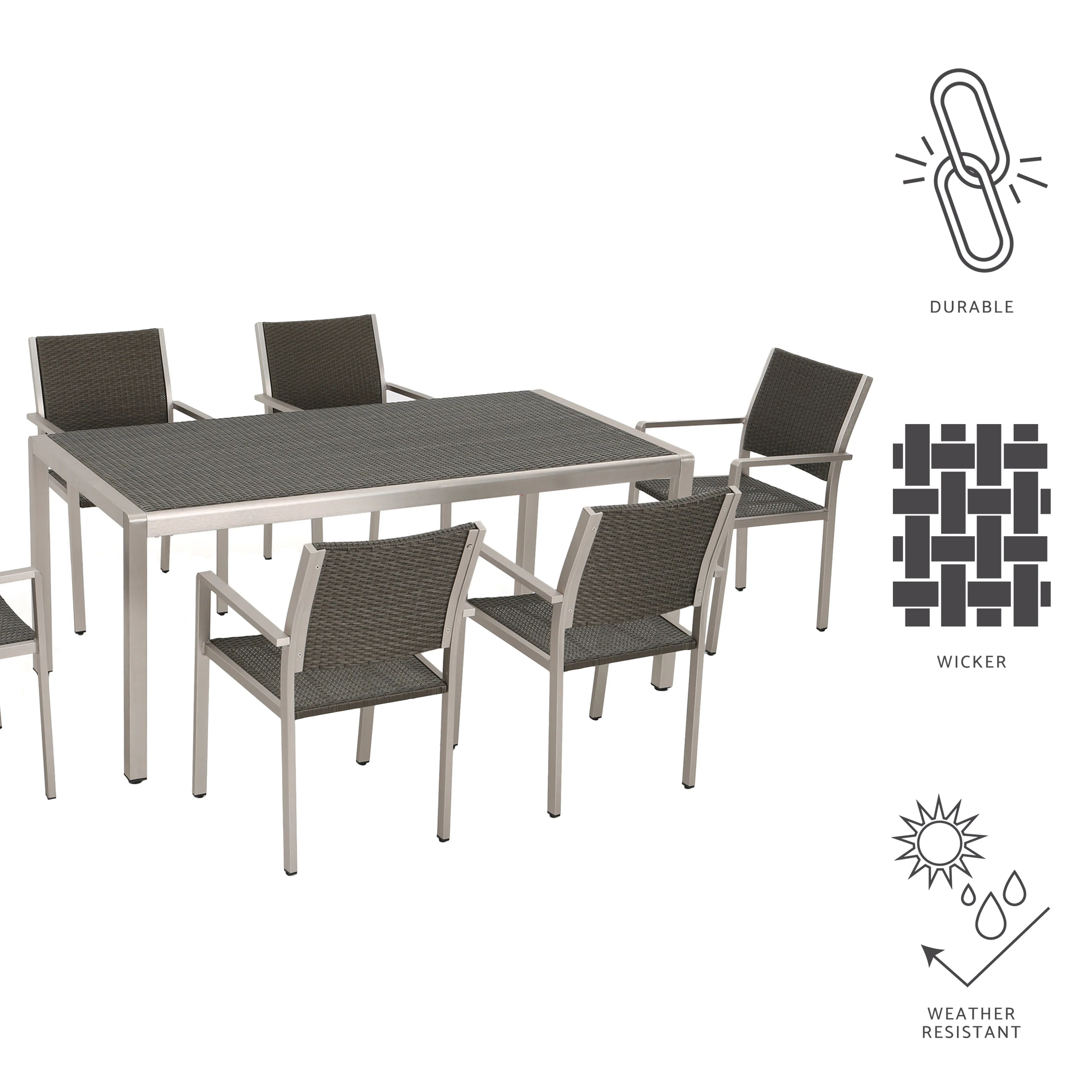 Coral Bay Outdoor 7Pc Aluminum Dining Set w/ Wicker Top - furnishings
