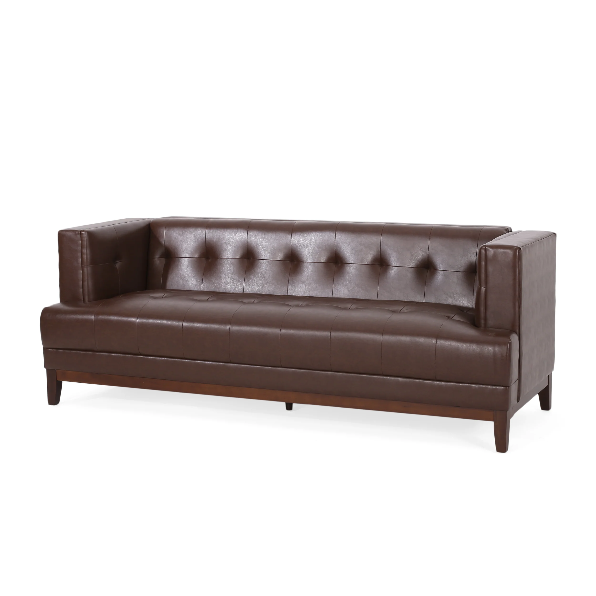 Stefan Mid Century Modern Faux Leather Tufted 3 Seater Sofa - furnishings