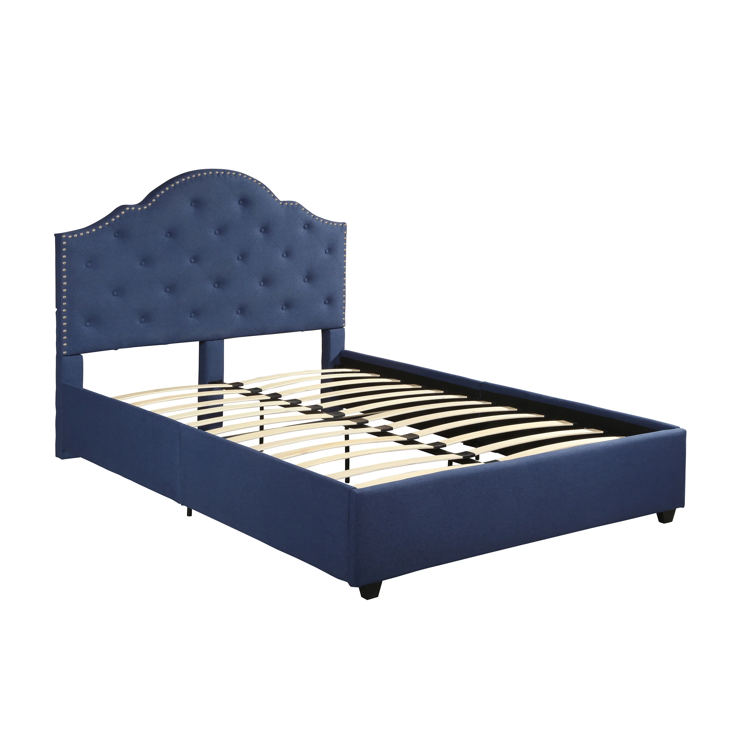 Gentry Contemporary Button-Tufted Camelback Queen Bed Frame with Nailhead Trim - furnishings
