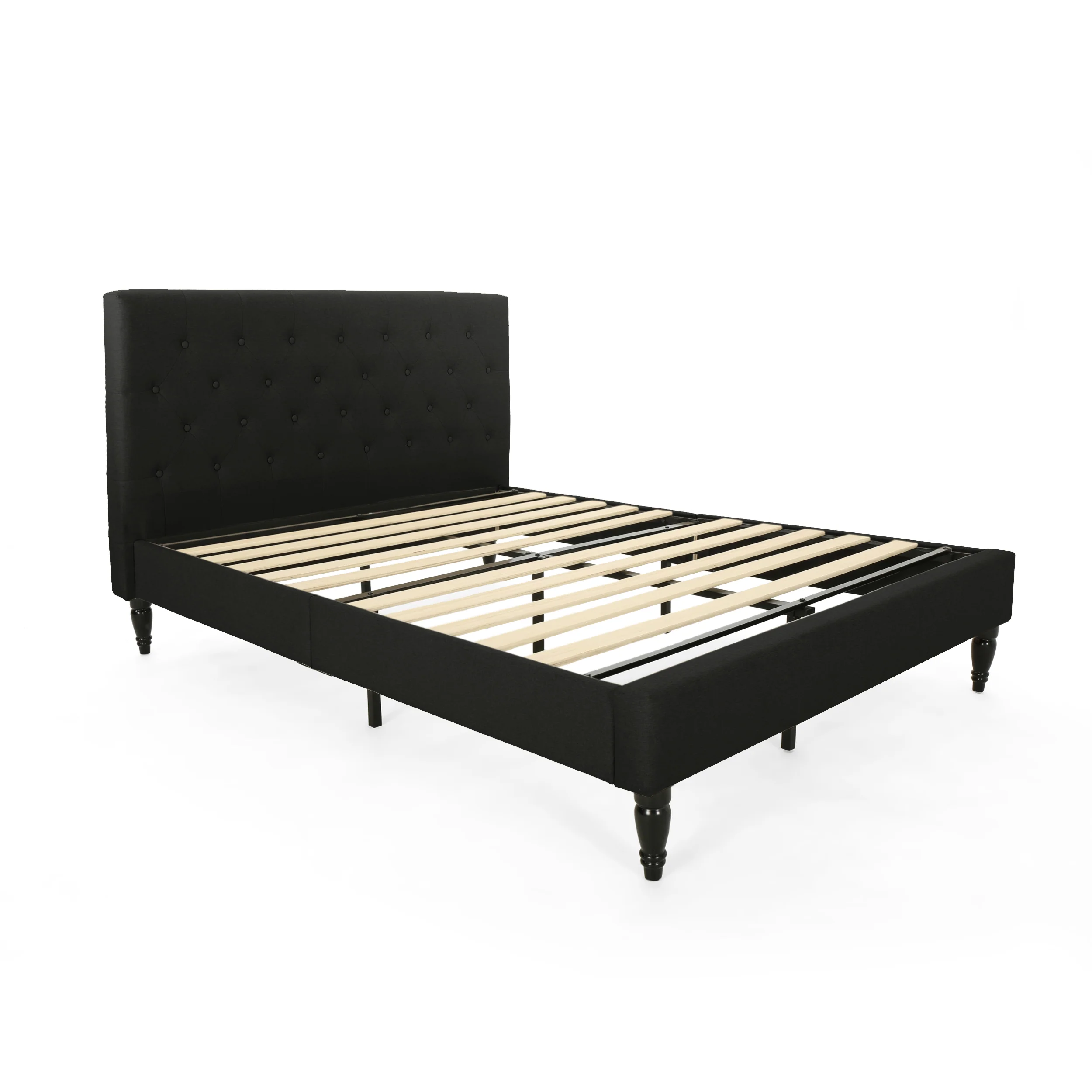 Lera Fully-Upholstered Queen-Size Platform Bed Frame, Low-Profile, Contemporary - furnishings