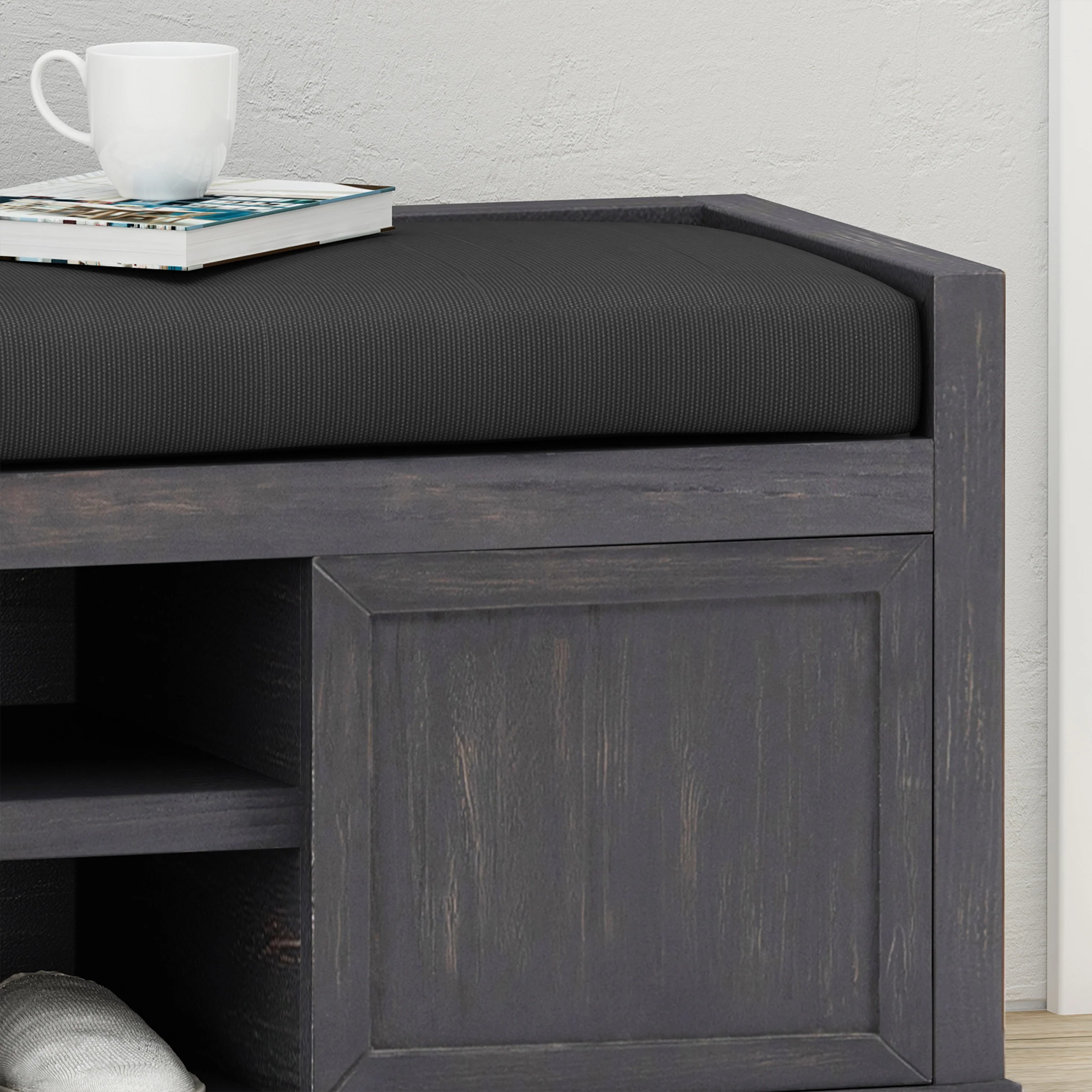 Evvy Modern Acacia Wood Storage Bench with Cushion - furnishings