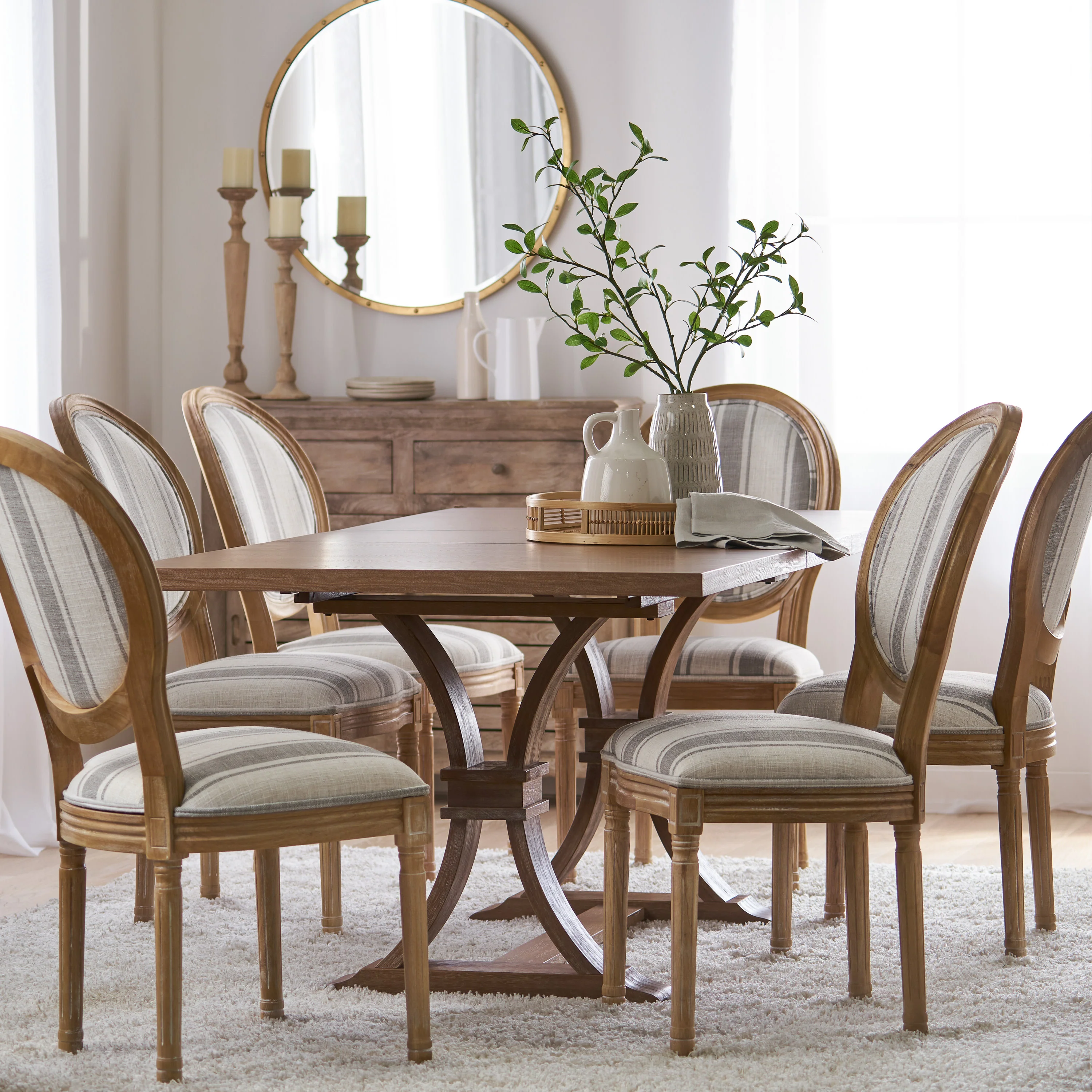 Dason French Country Fabric Upholstered Wood 7 Piece Dining Set - furnishings