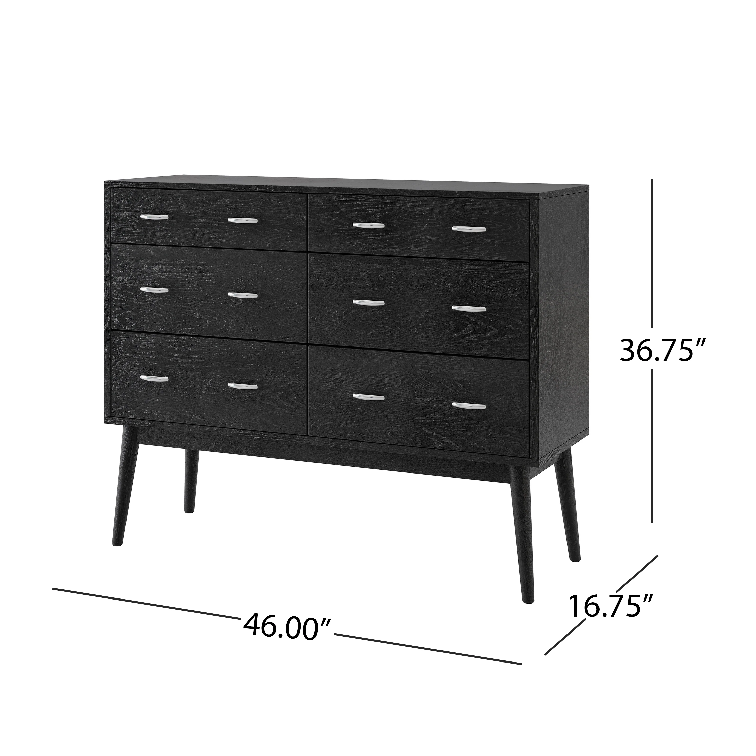 Wilbur Mid Century Wooden 3 Piece Double Dresser and Nightstand Bedroom Set - furnishings