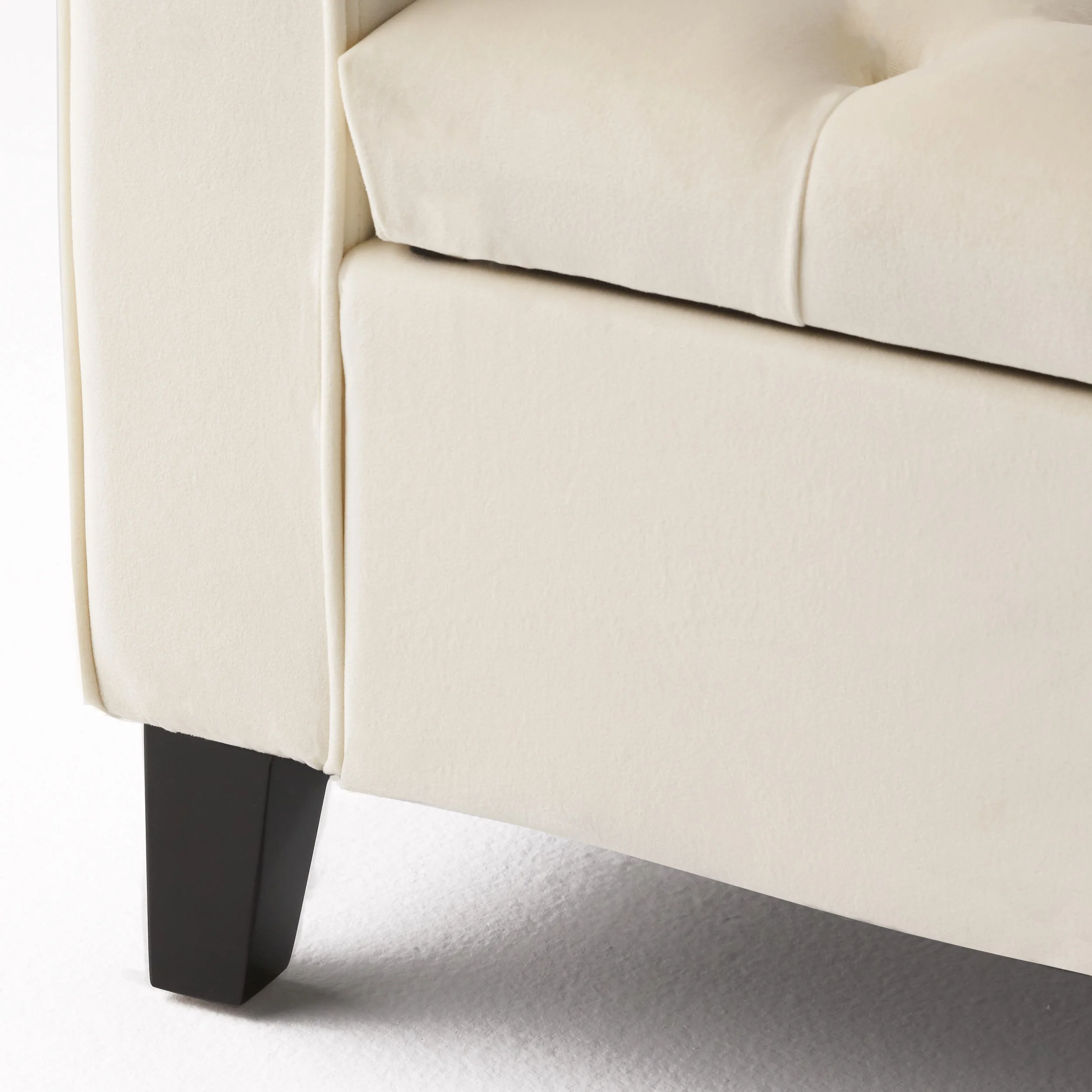 Berggren Contemporary Rolled Arm Velvet Storage Ottoman Bench, Ivory and Dark Brown - furnishings