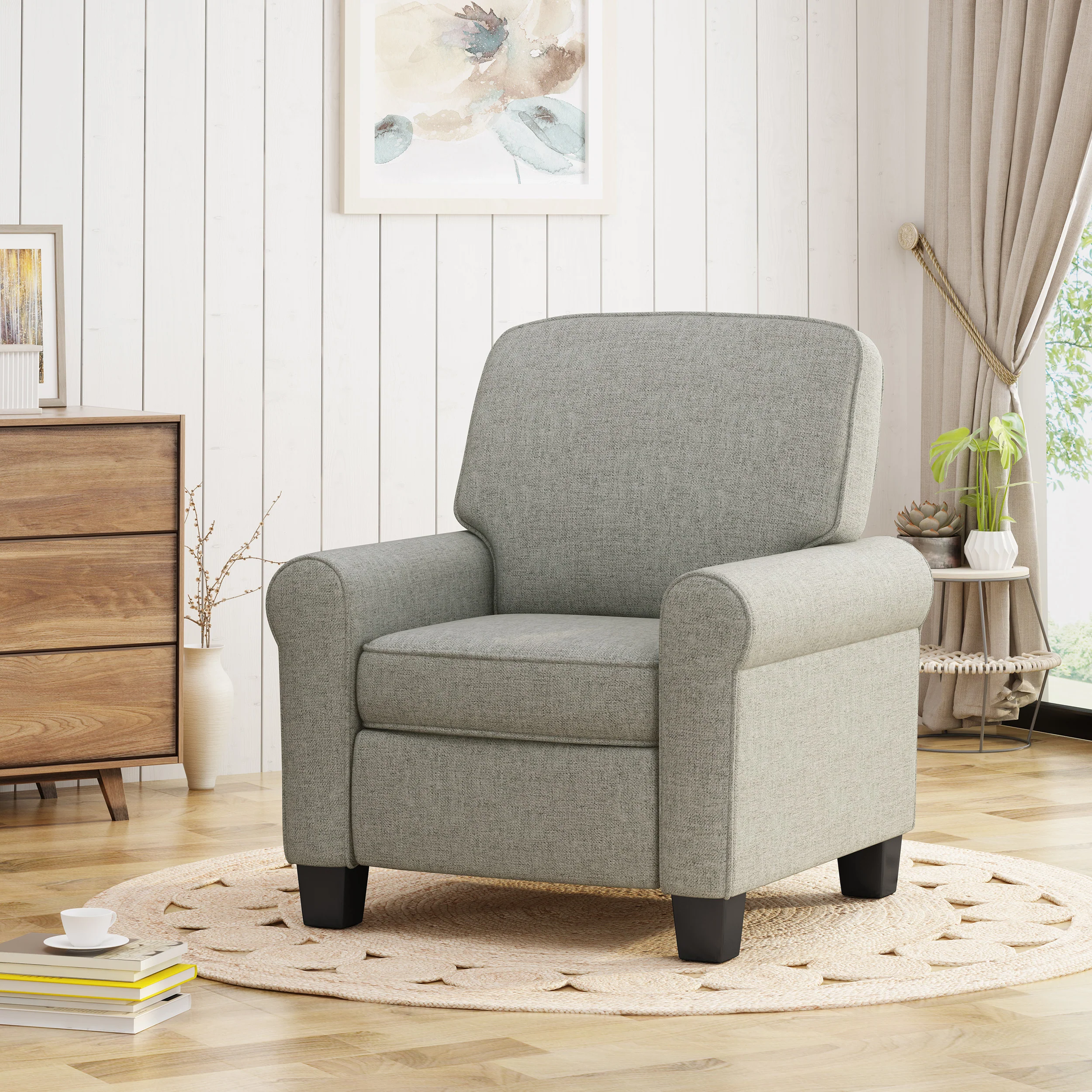 Patricia Contemporary Scrolled Arm Upholstered Fabric Club Chair w/ Tonal Piping - furnishings