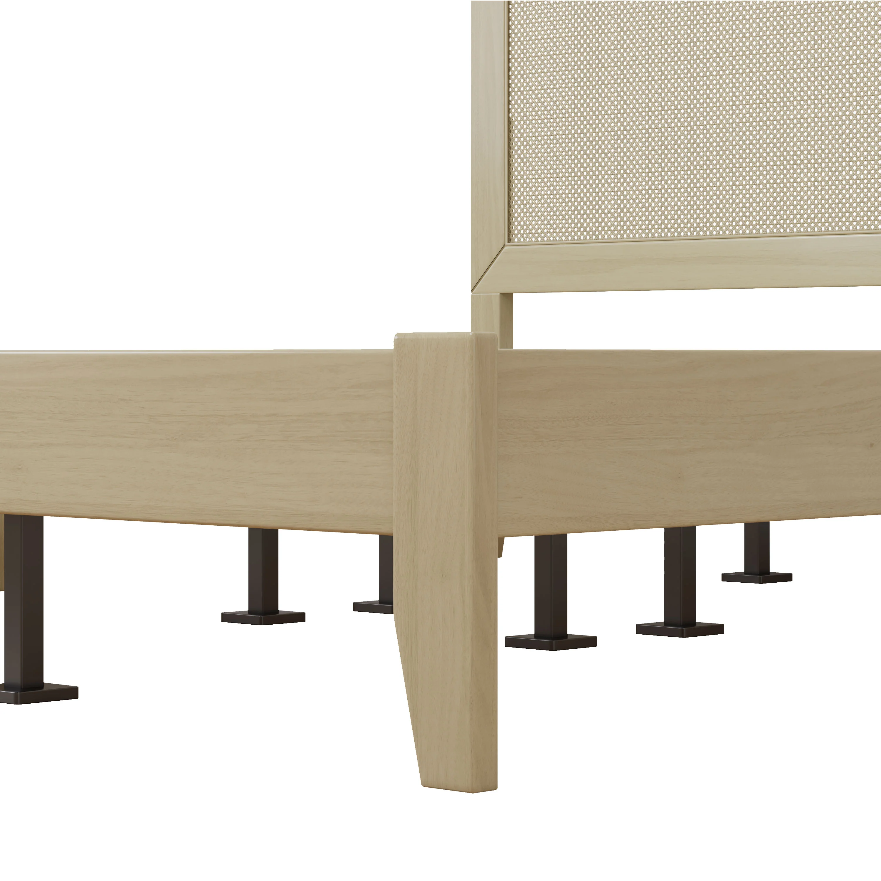 Linenwood Eudoca Rubber Wood Platform Bed with Rattan Woven Headboard, Natural - furnishings