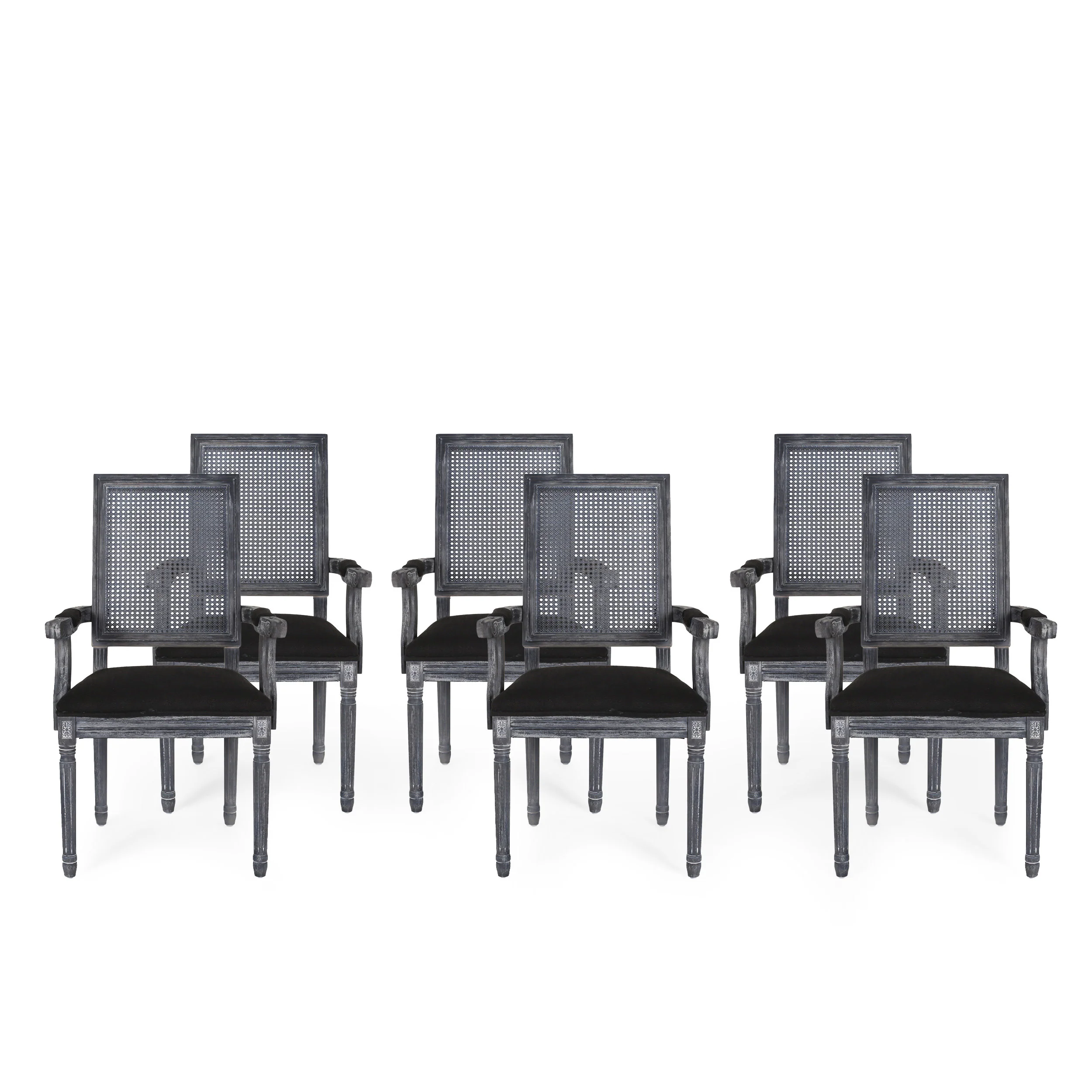 Zentner French Country Upholstered Wood and Cane Upholstered Dining Chairs, Set of 6 - furnishings