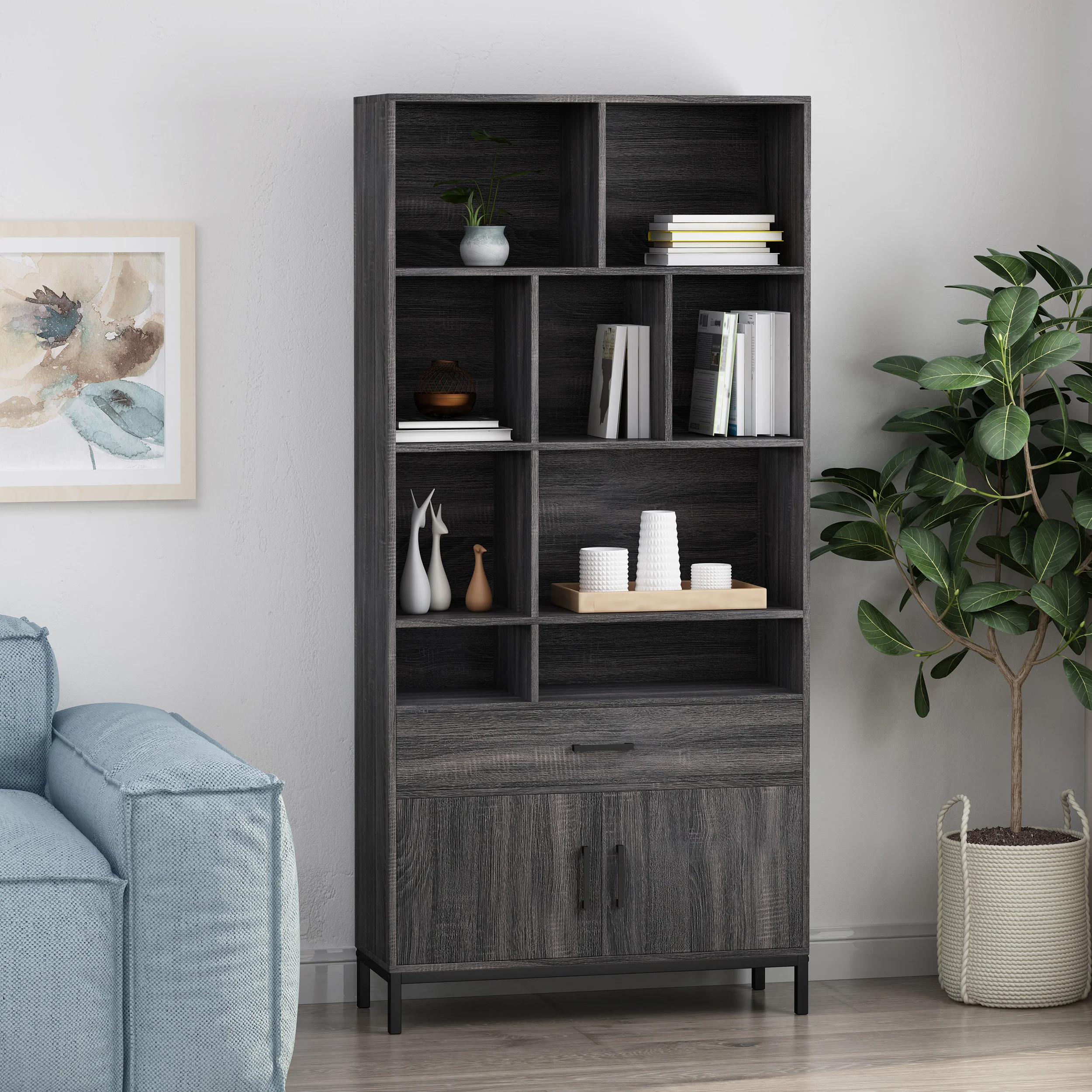 Yelianny Bookcase With Storage Cabinet & Drawer - furnishings