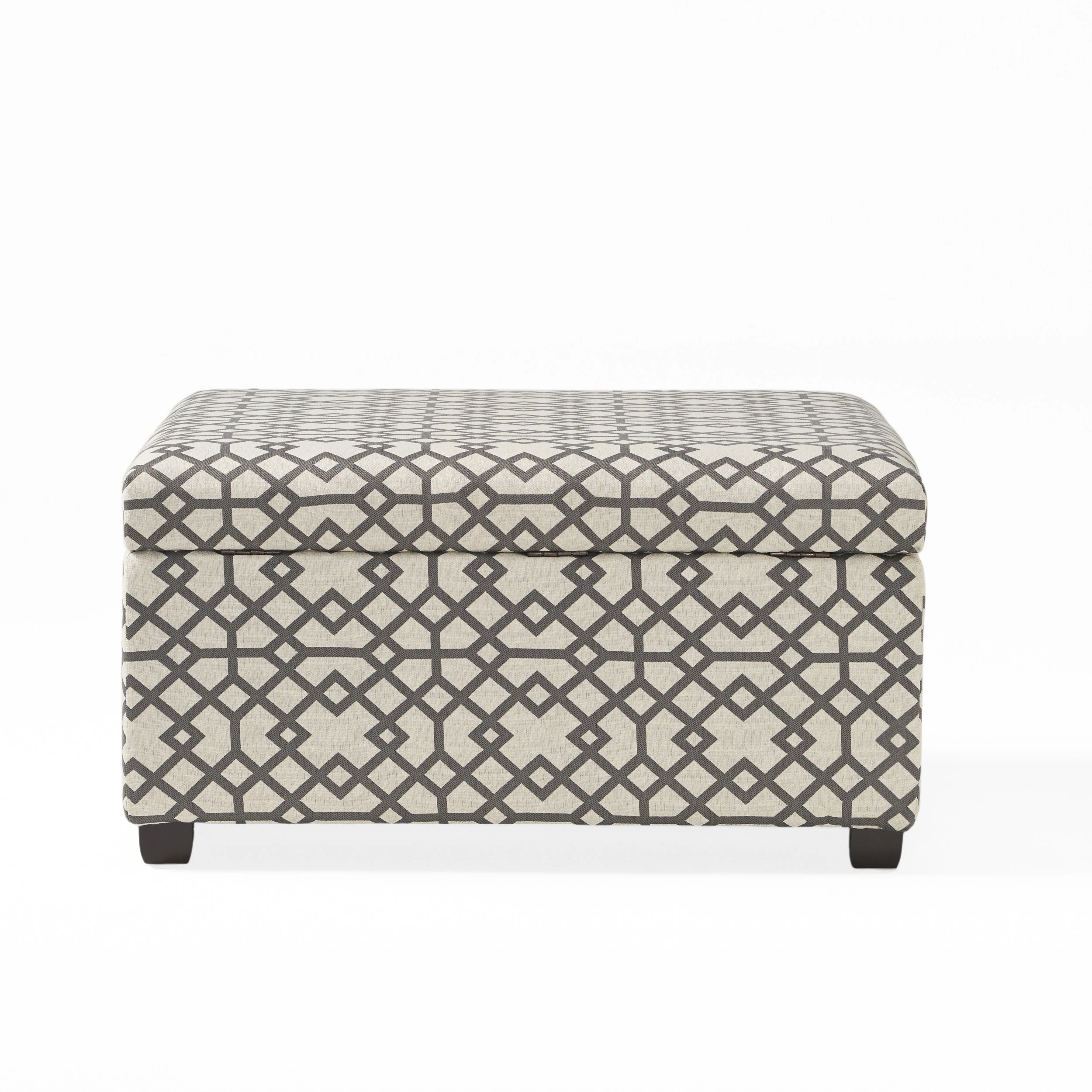 Estee Grey Geometric Pattern Fabric Square Storage Ottoman Coffee Table - furnishings