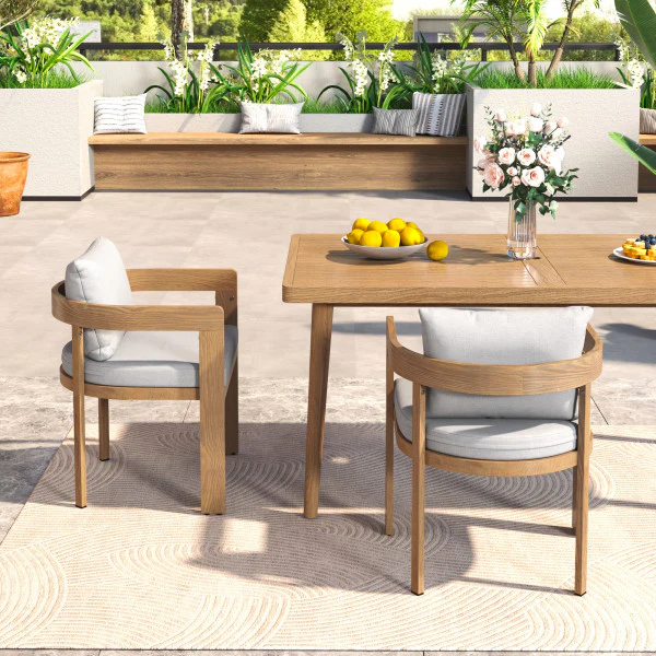 Olaly Modern Boucle Dining Chairs with Arms & Aluminum Frame - furnishings