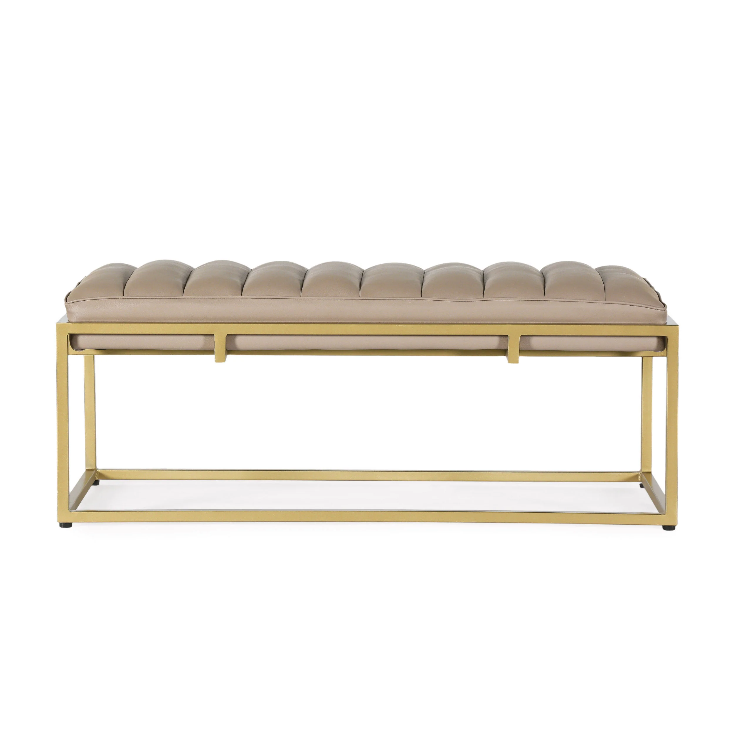 Jill Contemporary Handmade Channel Stitch Ottoman Bench, Dark Cream and Matte Gold - furnishings