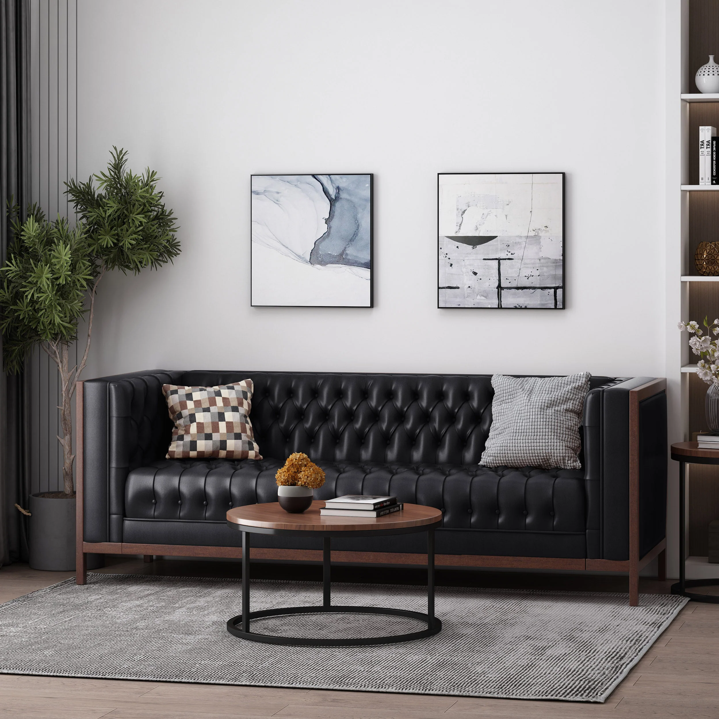 Elias Contemporary Faux Leather Tufted 3 Seater Sofa - furnishings