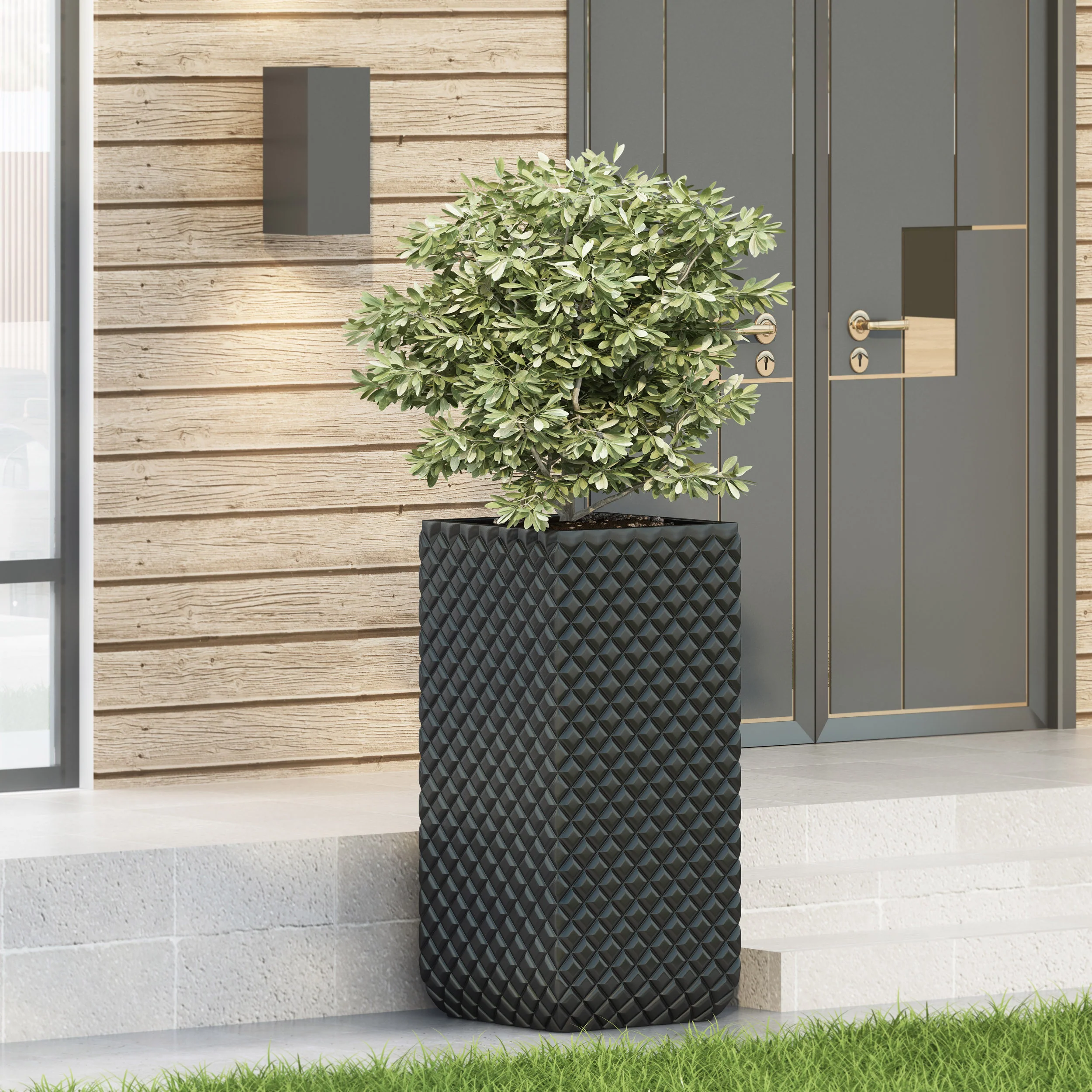 Harlar Outdoor Cast Stone Planter, Matte Black - furnishings